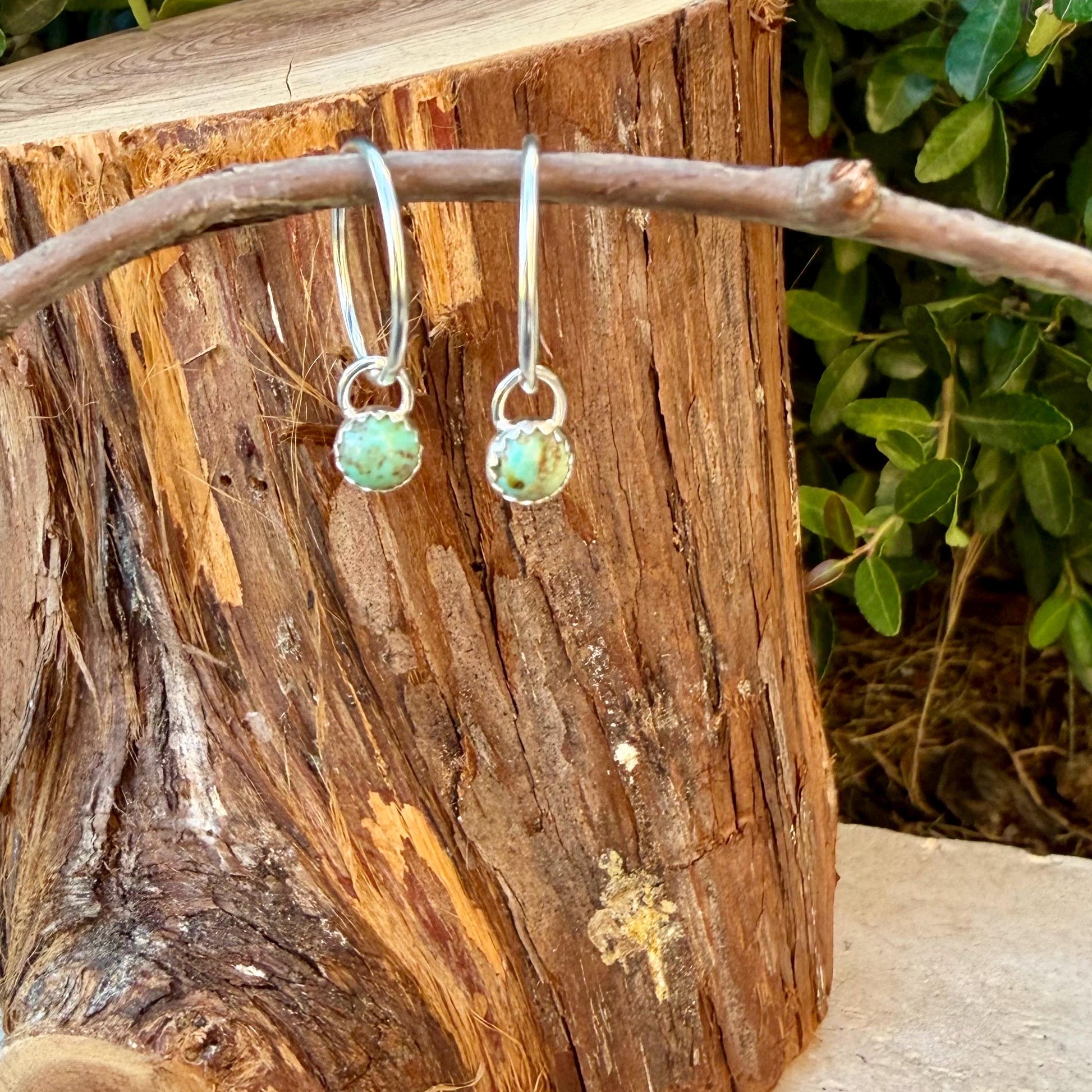 Sterling Silver Sleeper Hoop Earrings • Minimalist Hoops with Optional Kingman Turquoise Dangle