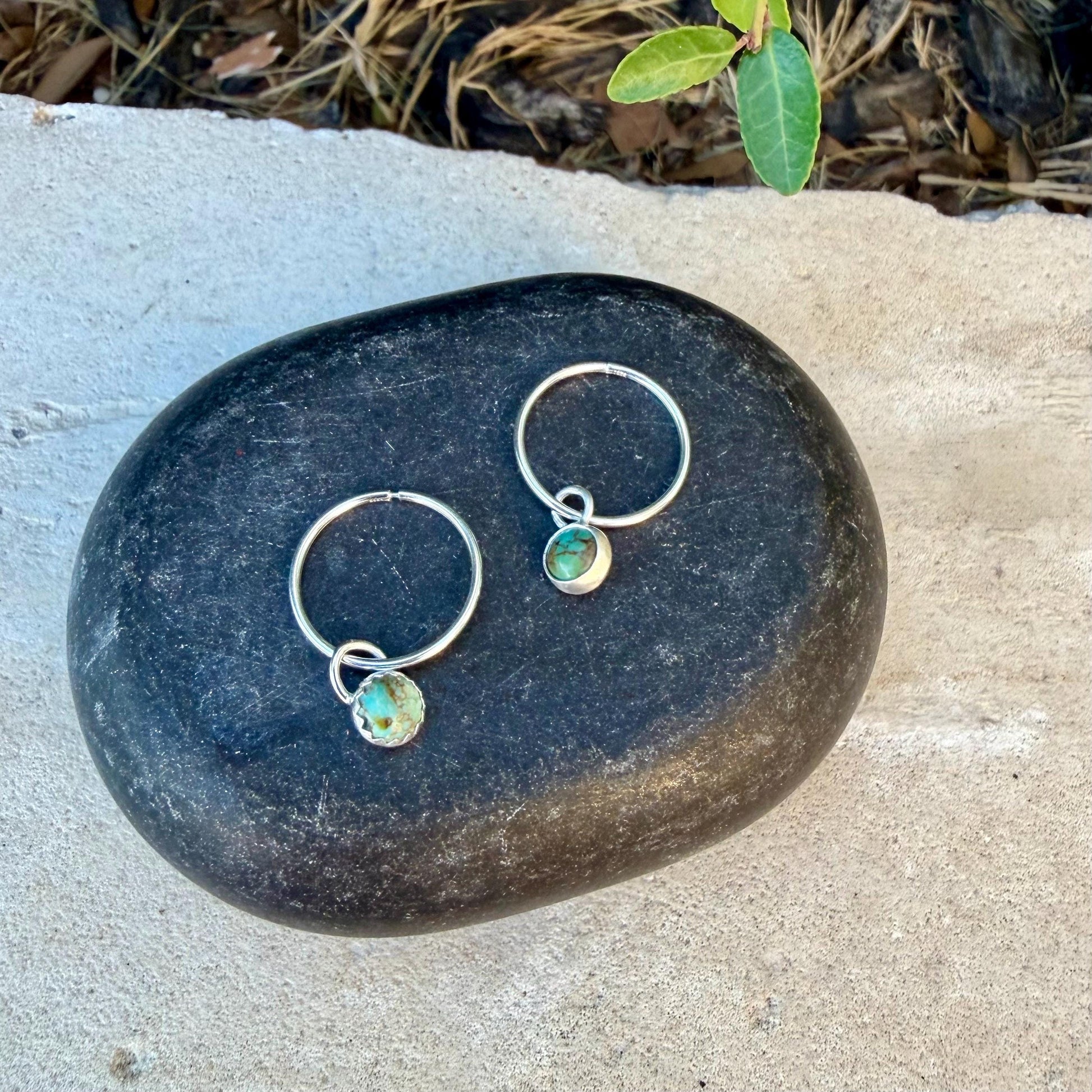 Sterling Silver Sleeper Hoop Earrings • Minimalist Hoops with Optional Kingman Turquoise Dangle