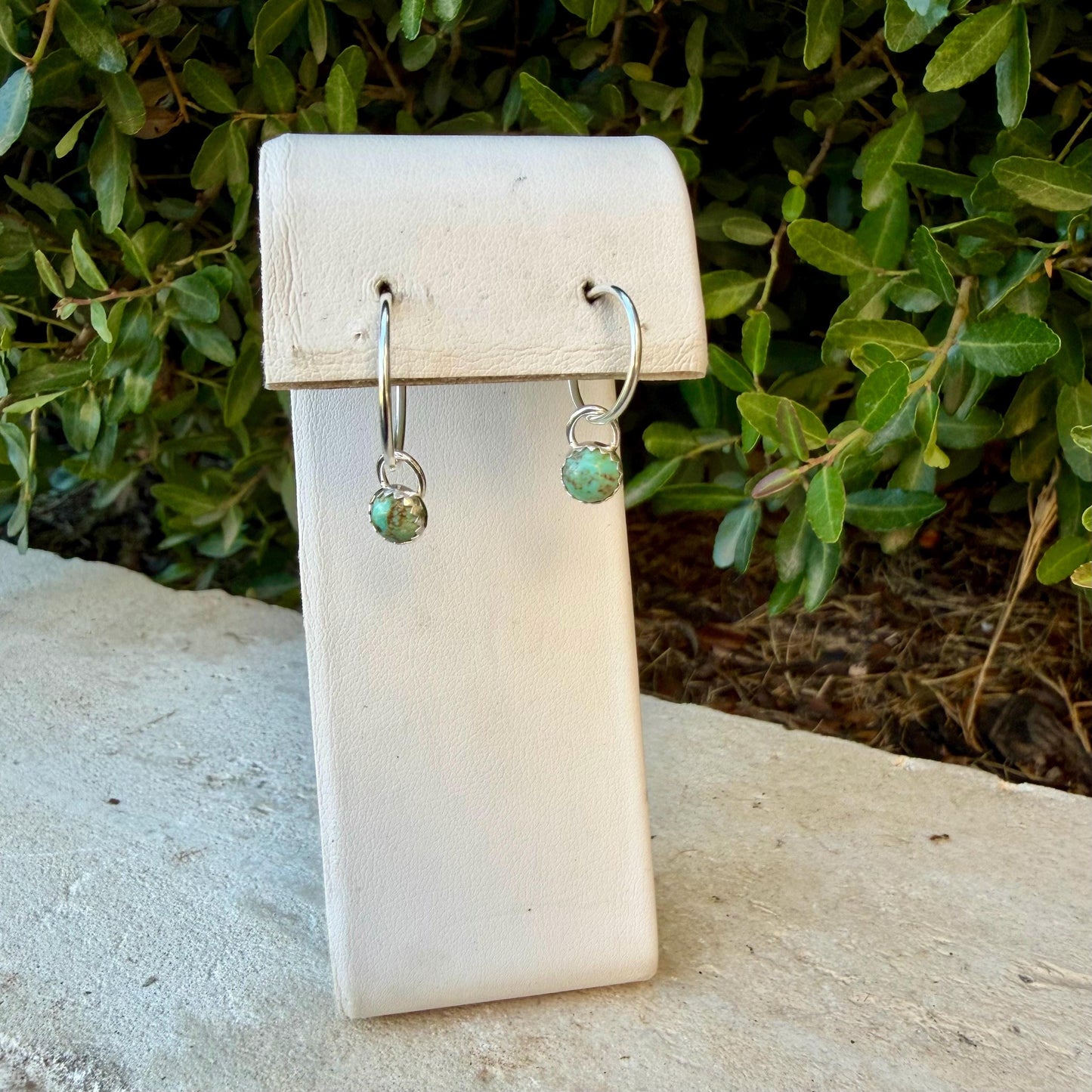 Sterling Silver Sleeper Hoop Earrings • Minimalist Hoops with Optional Kingman Turquoise Dangle