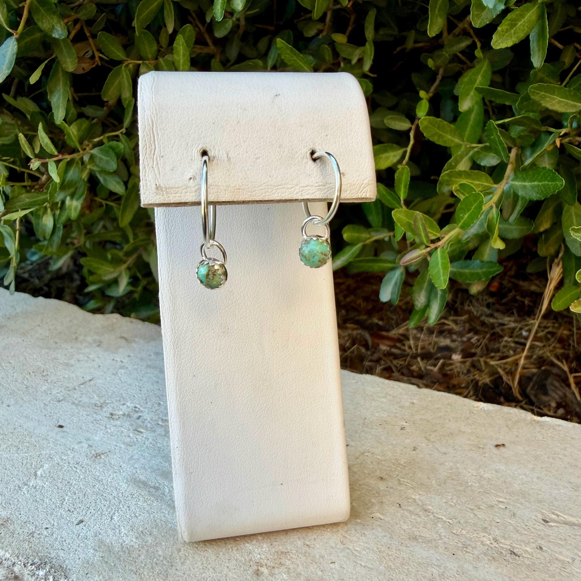 Sterling Silver Sleeper Hoop Earrings • Minimalist Hoops with Optional Kingman Turquoise Dangle