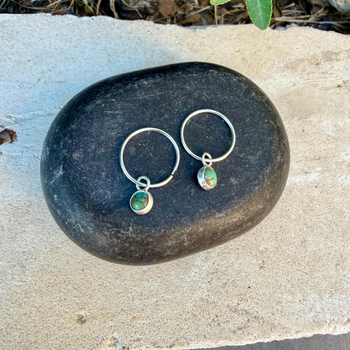 Sterling Silver Sleeper Hoop Earrings • Minimalist Hoops with Optional Kingman Turquoise Dangle