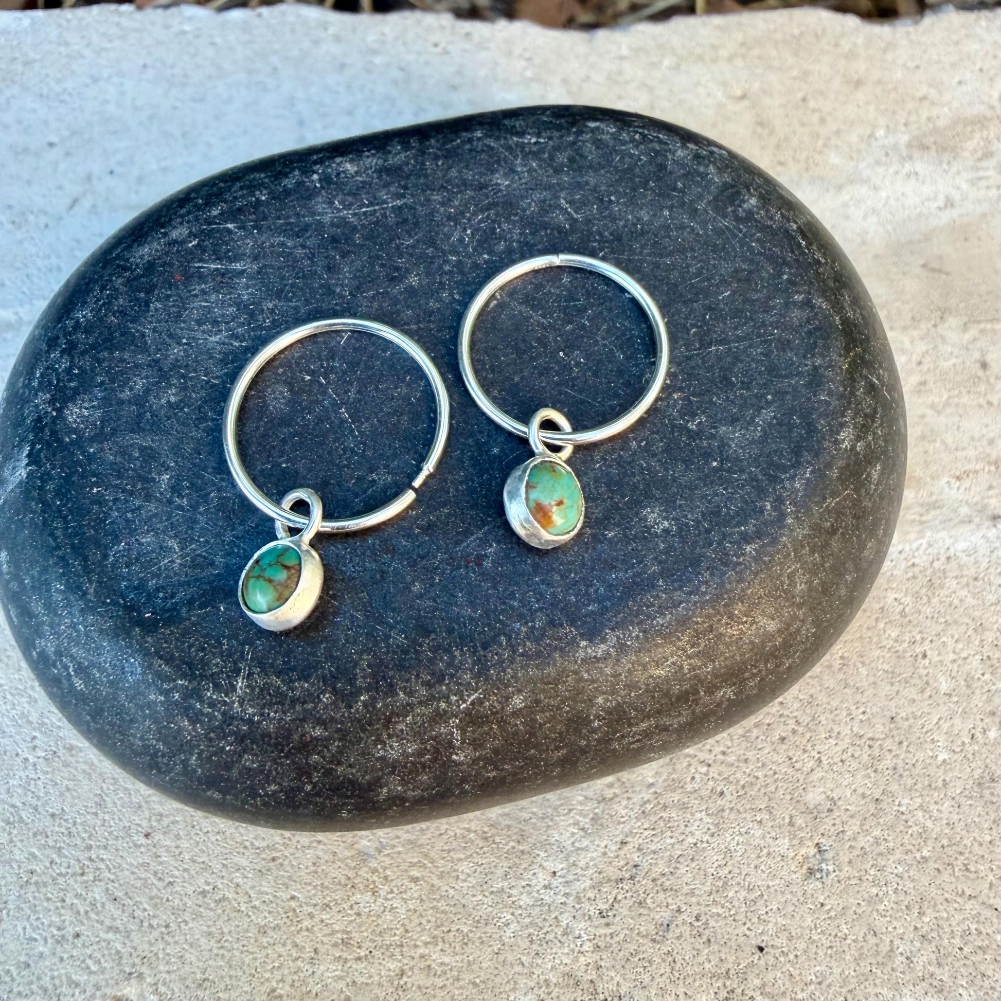 Sterling Silver Sleeper Hoop Earrings • Minimalist Hoops with Optional Kingman Turquoise Dangle