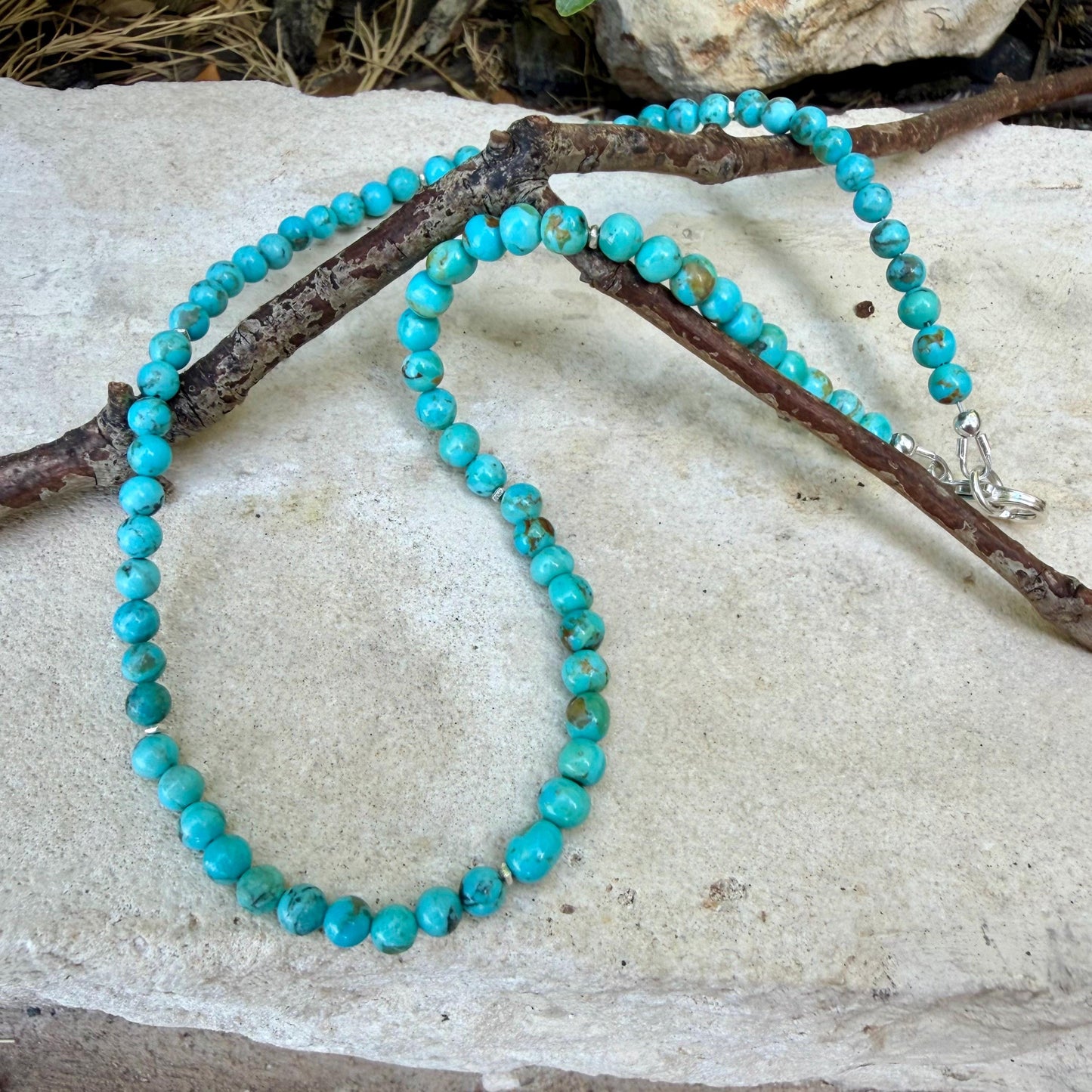 Kingman Turquoise Choker • 4–5mm Beads • Baby Blue Turquoise Necklace • Sterling Spacers