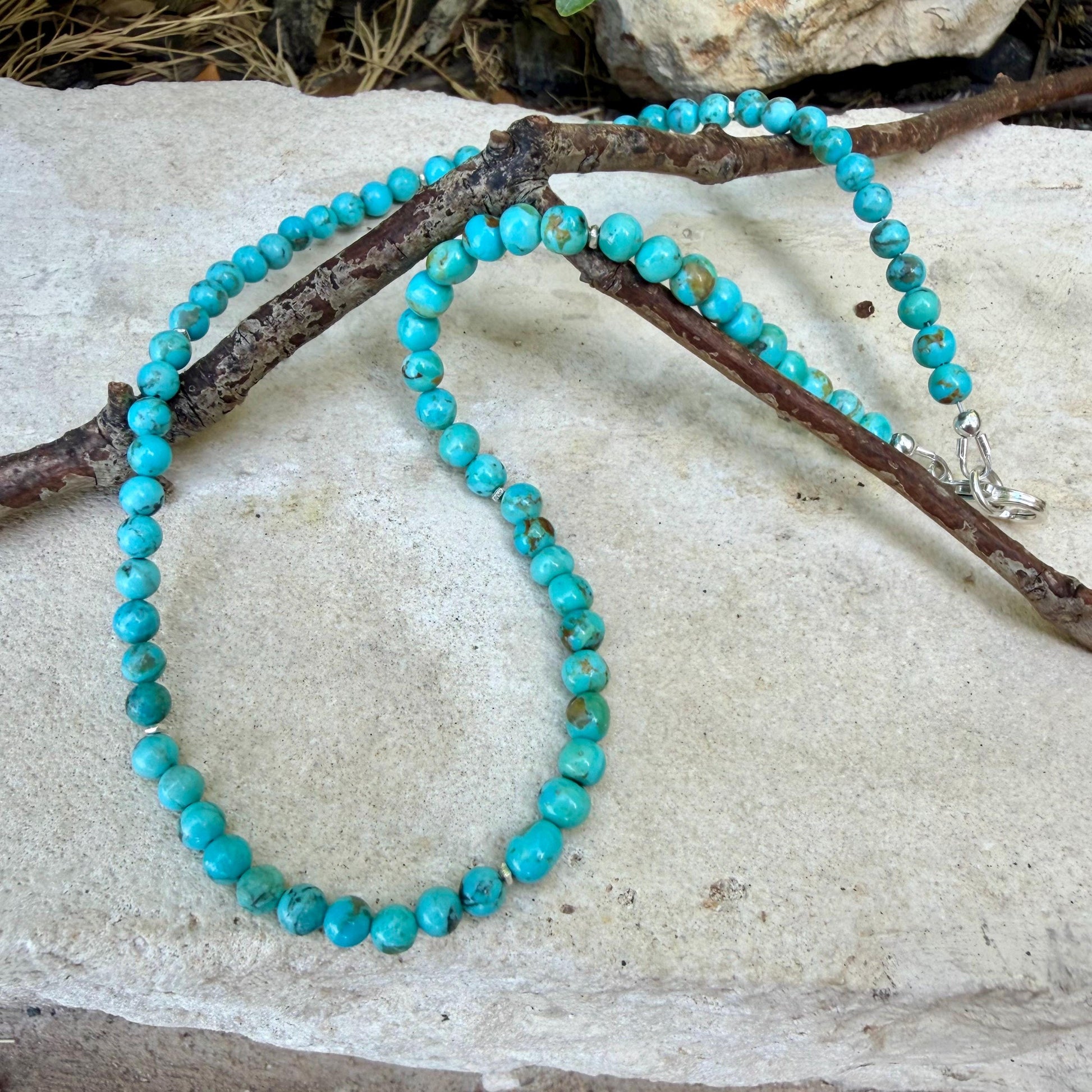 Kingman Turquoise Choker • 4–5mm Beads • Baby Blue Turquoise Necklace • Sterling Spacers