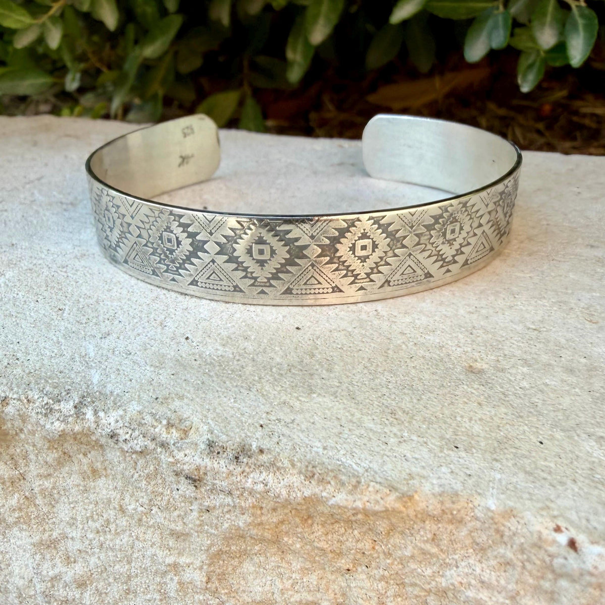 Southwest Sterling Silver Cuff • Embossed 925 Bracelet • Hand‑Forged Unisex Silver Jewelry