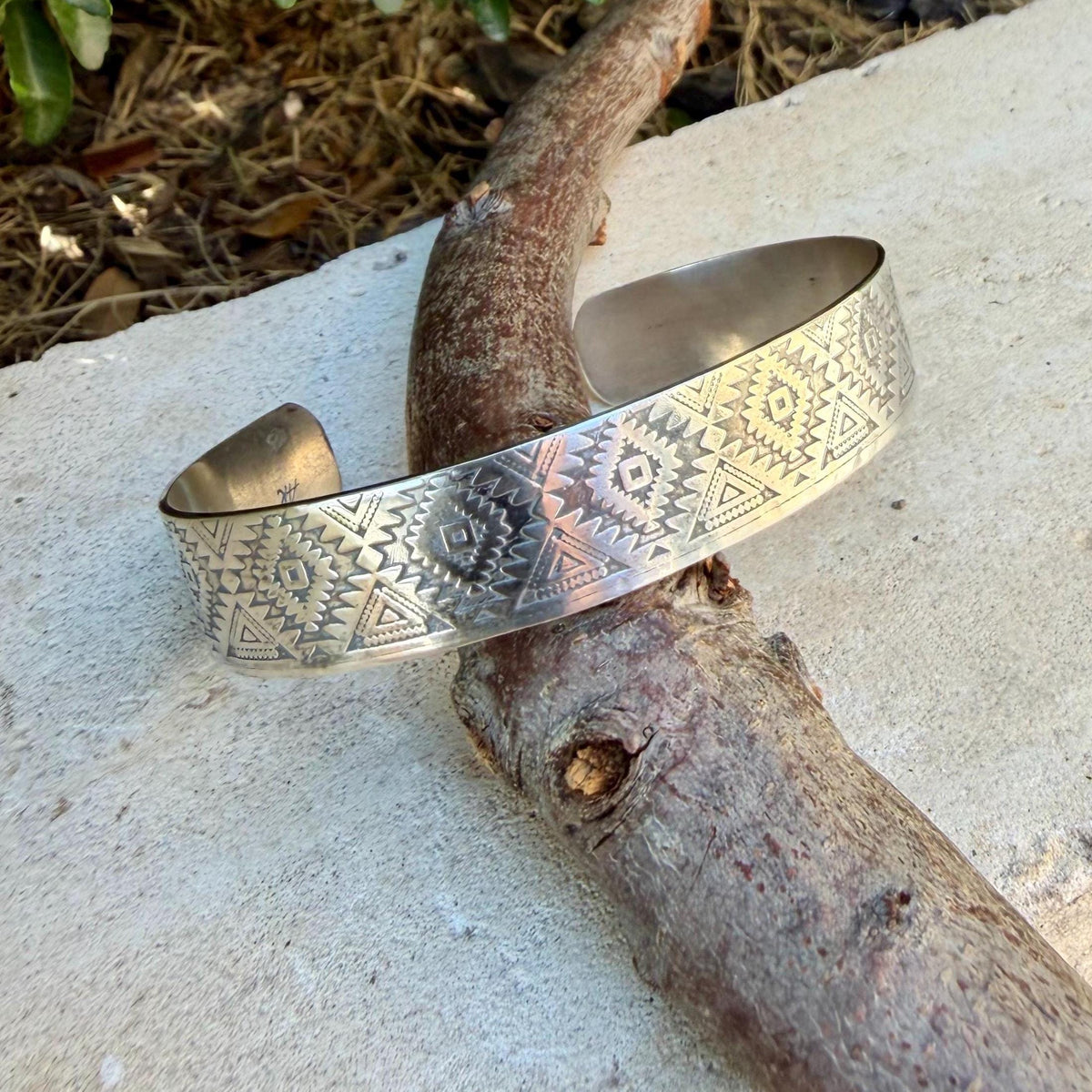 Southwest Sterling Silver Cuff • Embossed 925 Bracelet • Hand‑Forged Unisex Silver Jewelry