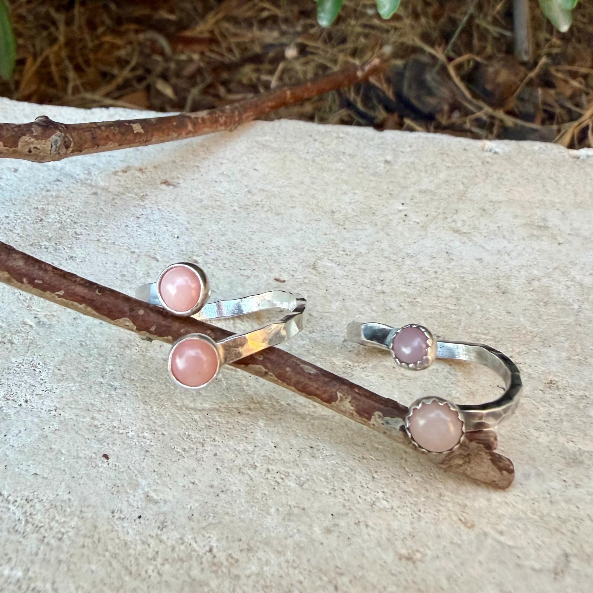 Pink Opal Sterling Silver Ring • Adjustable Double Bezel • Soft Blush Peruvian Stone