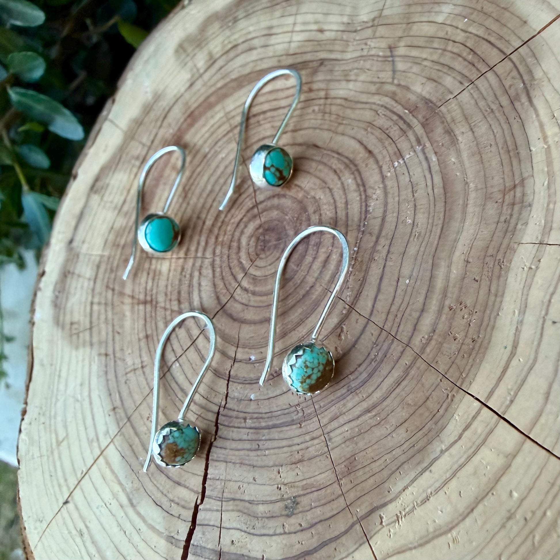 Number 8 Turquoise Dangle Earrings • 6mm Cabochon Drop • Sterling or Argentium Silver