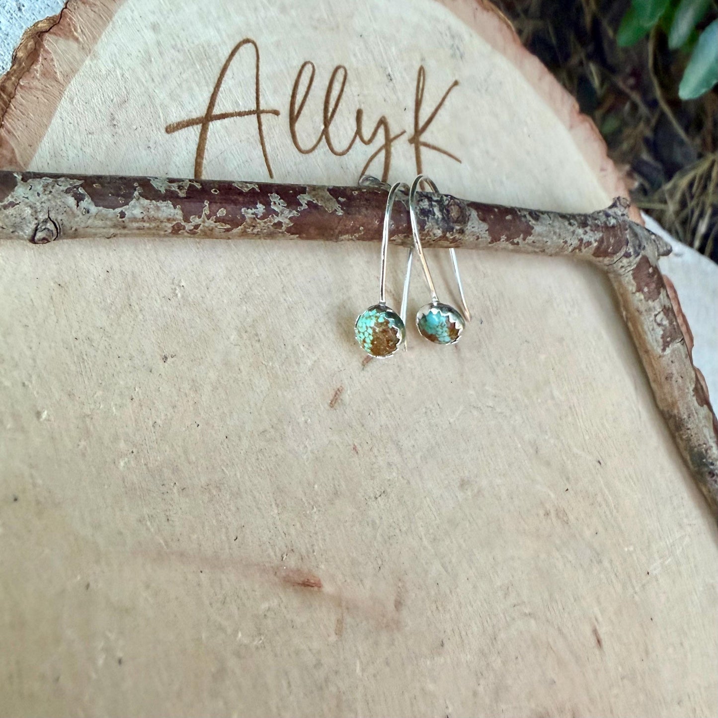 Number 8 Turquoise Dangle Earrings • 6mm Cabochon Drop • Sterling or Argentium Silver