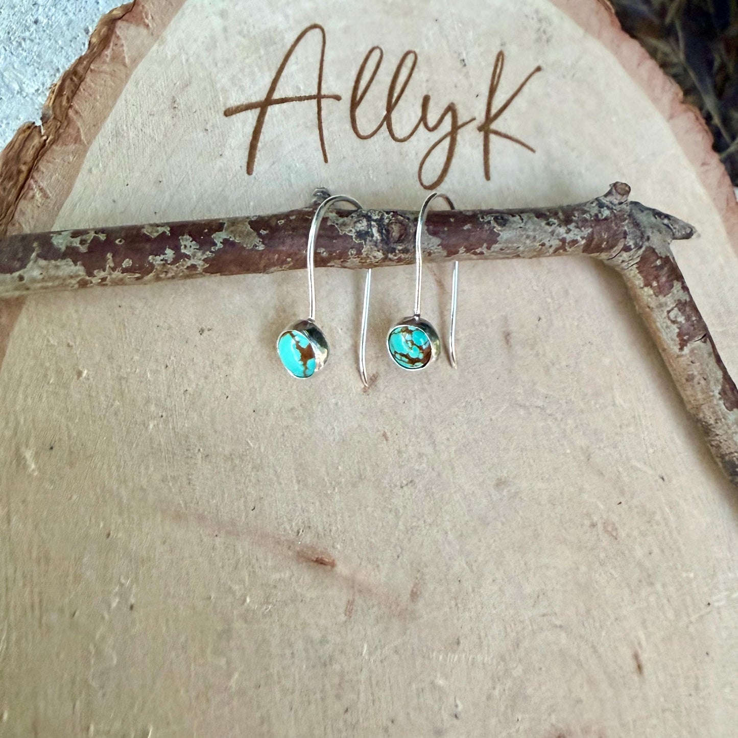 Number 8 Turquoise Dangle Earrings • 6mm Cabochon Drop • Sterling or Argentium Silver