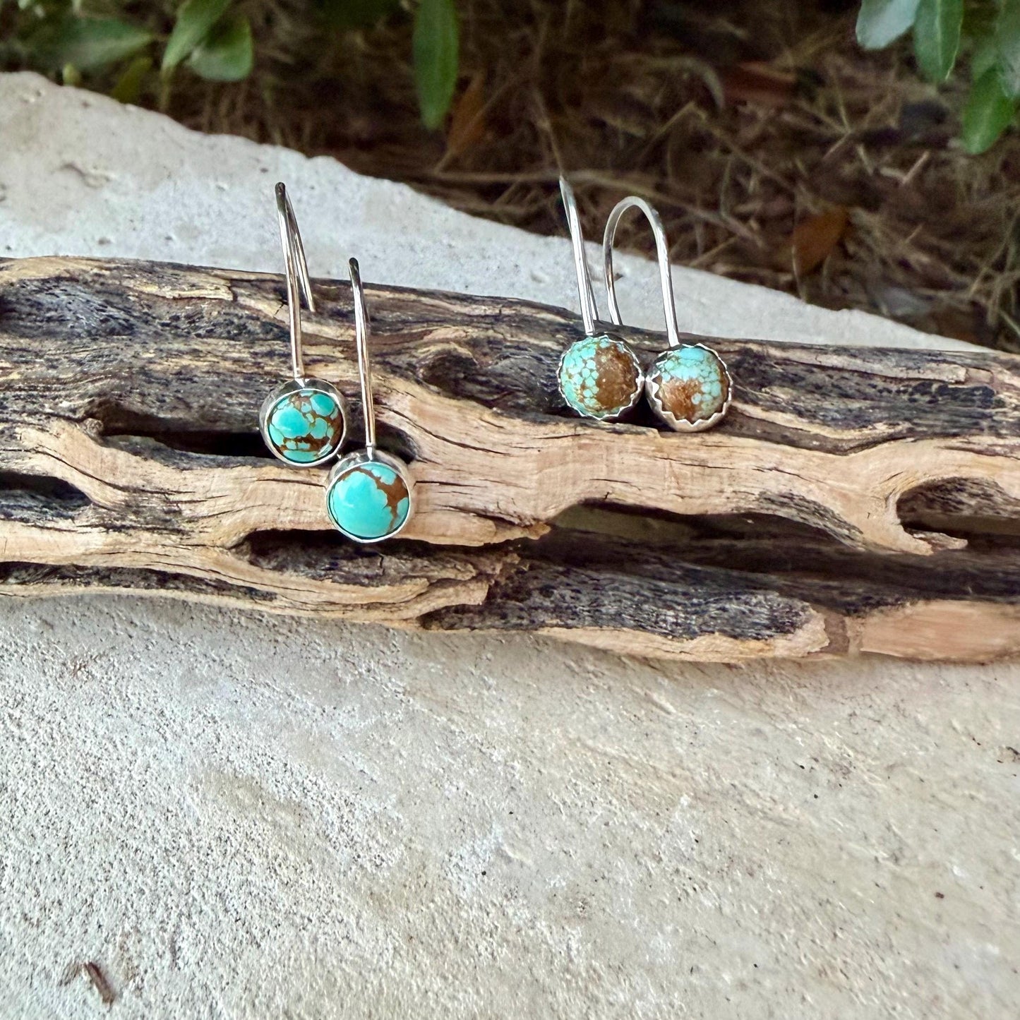 Number 8 Turquoise Dangle Earrings • 6mm Cabochon Drop • Sterling or Argentium Silver