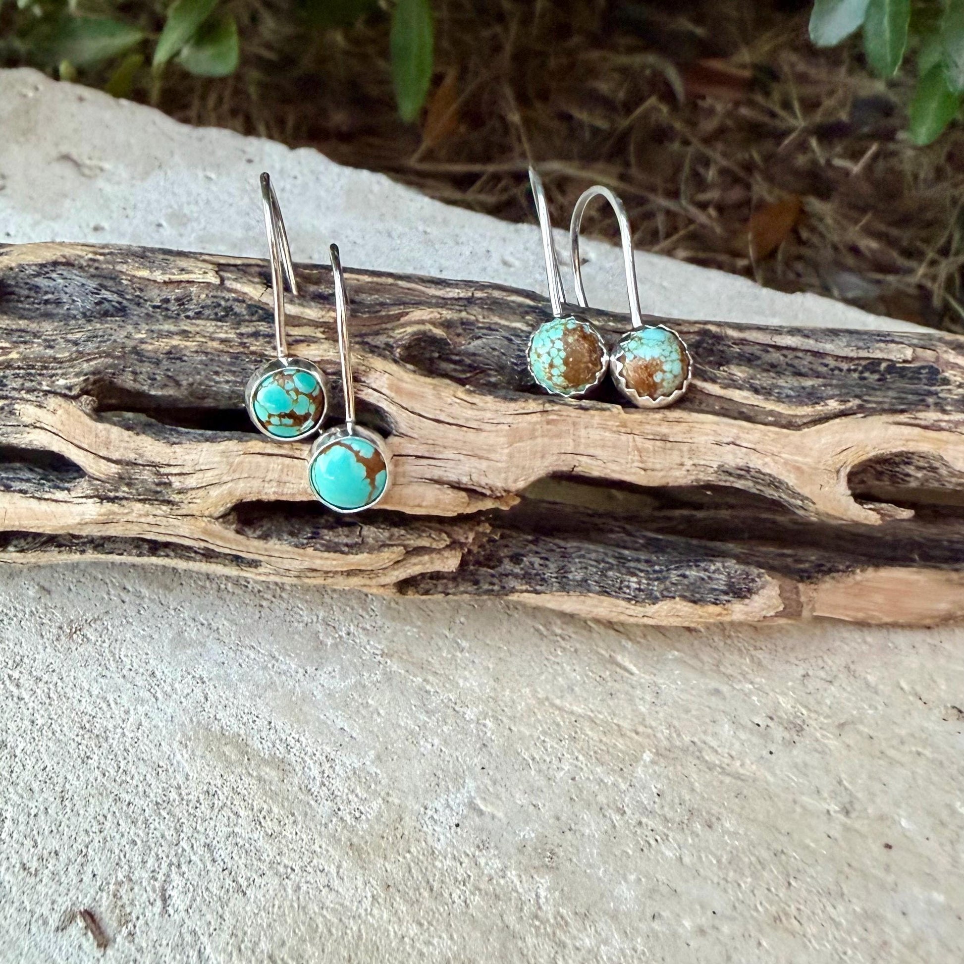 Number 8 Turquoise Dangle Earrings • 6mm Cabochon Drop • Sterling or Argentium Silver
