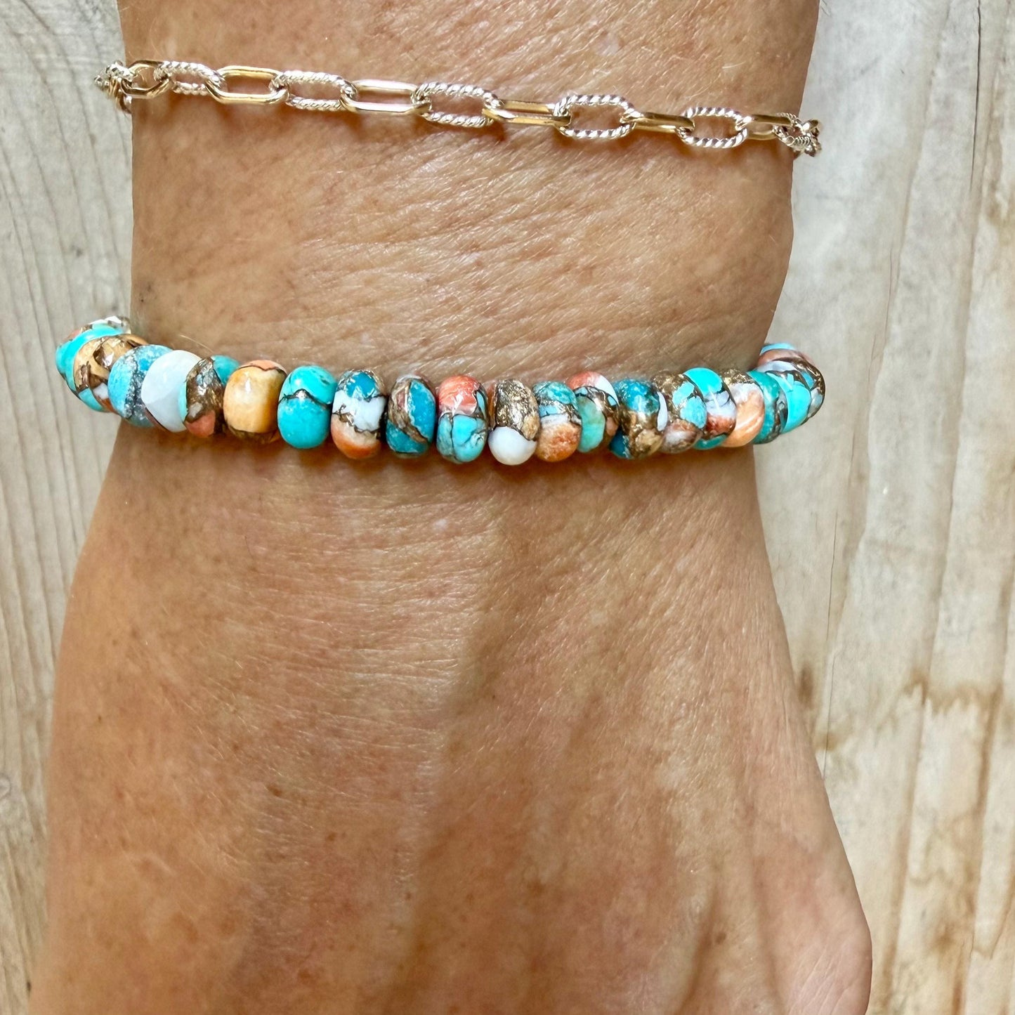 Spiny Oyster Kingman Turquoise Stretch Bracelet • Southwest Jewelry