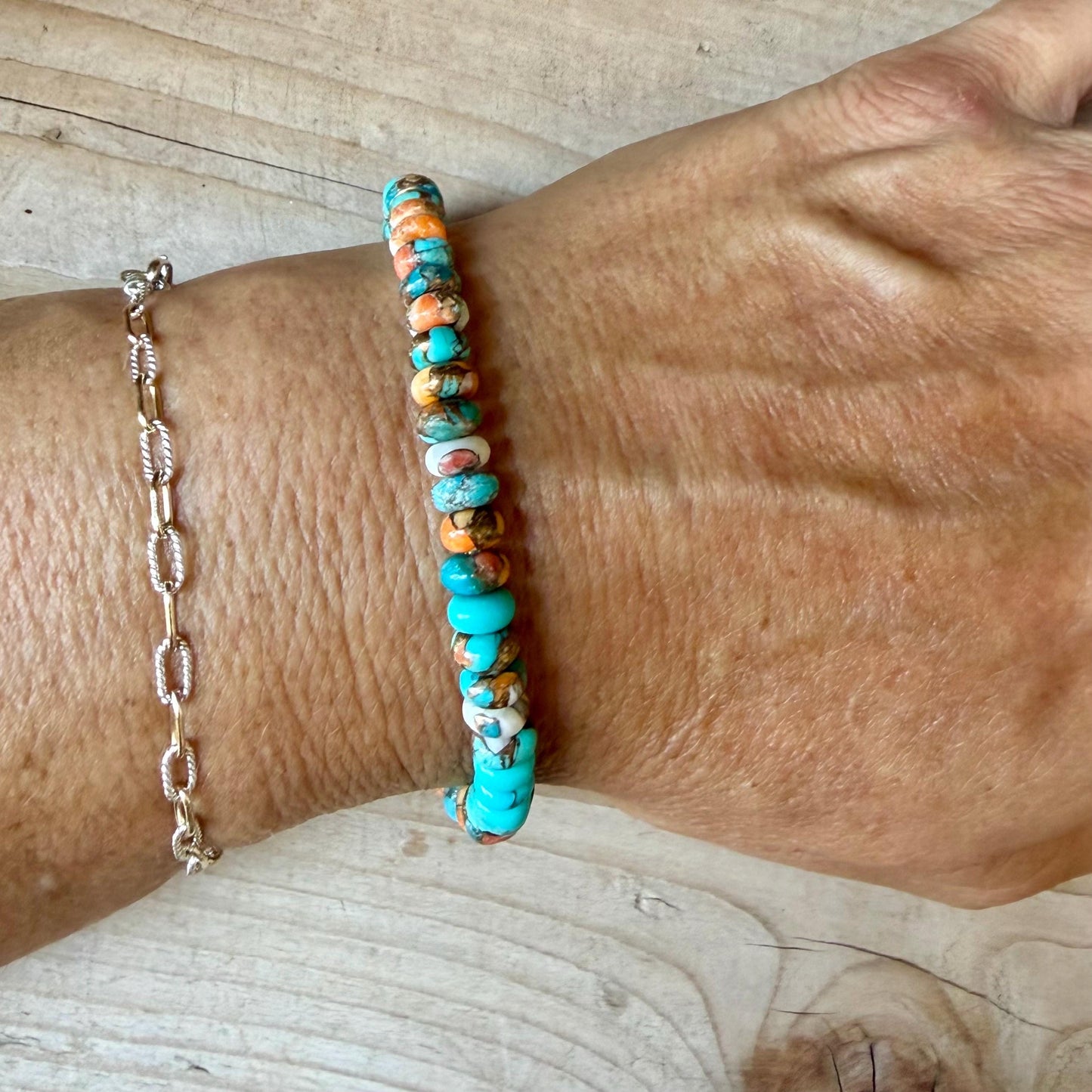 Spiny Oyster Kingman Turquoise Stretch Bracelet • Southwest Jewelry