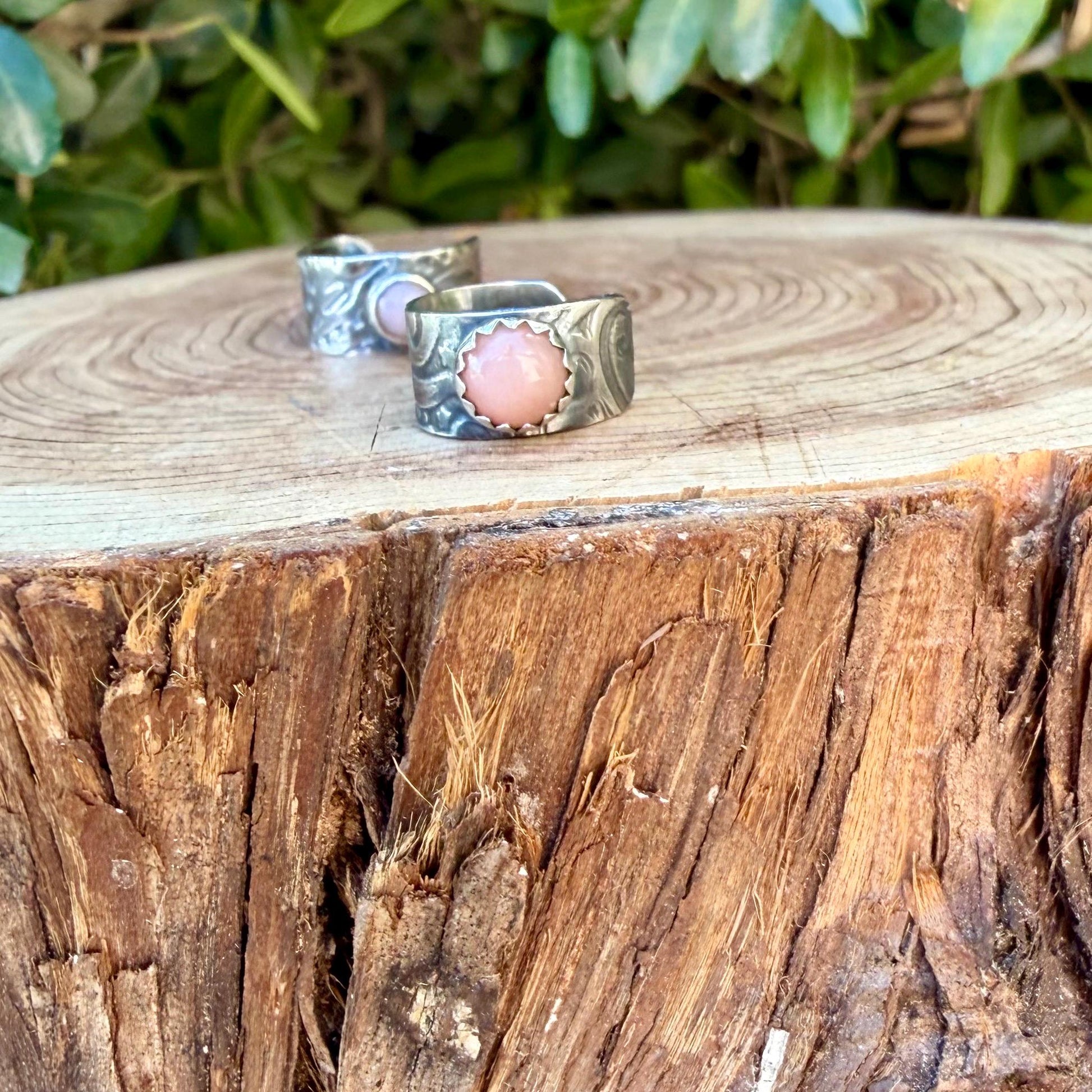 Sterling Silver Pink Opal Ear Cuff • Paisley Embossed • Faux Conch • No Piercing Needed