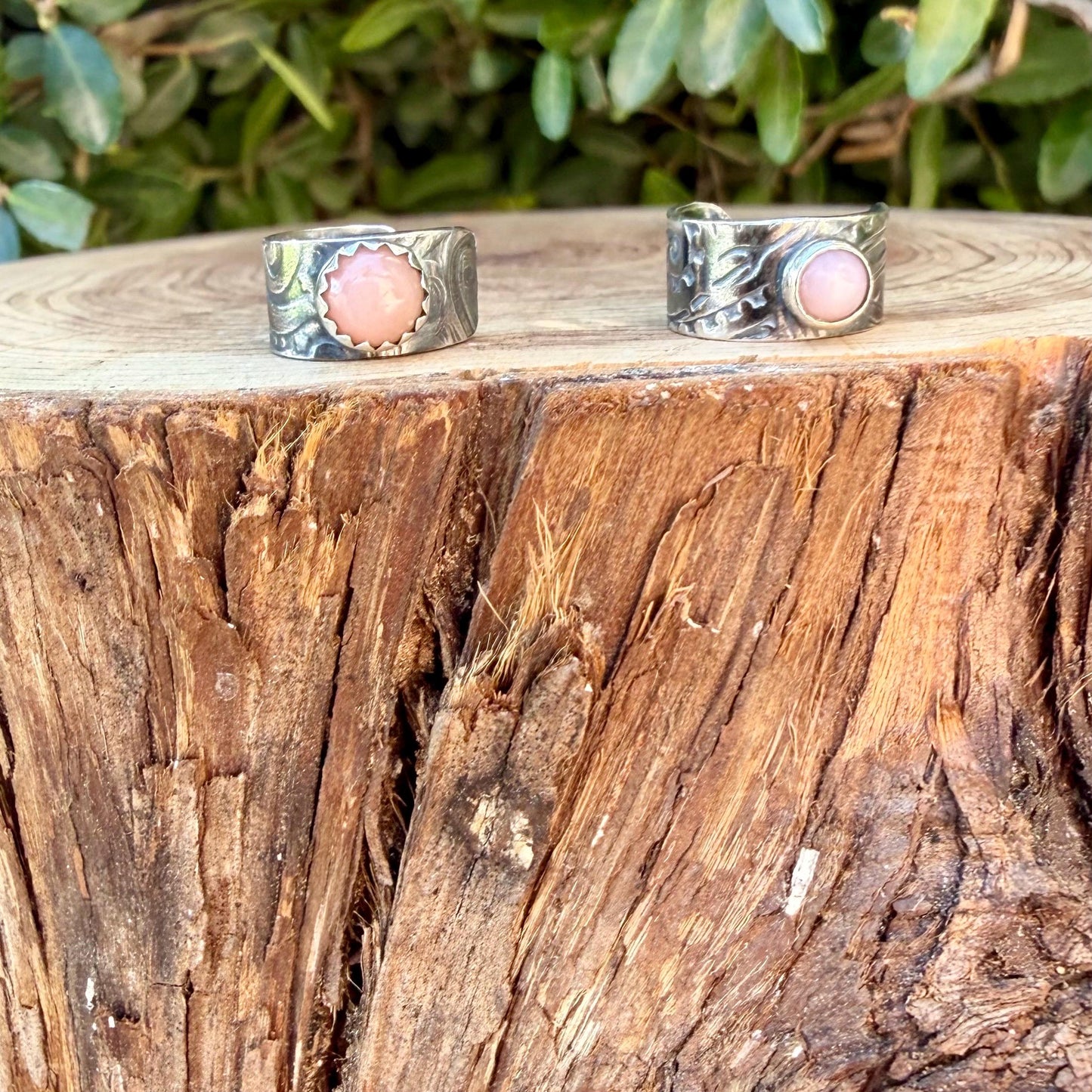 Sterling Silver Pink Opal Ear Cuff • Paisley Embossed • Faux Conch • No Piercing Needed