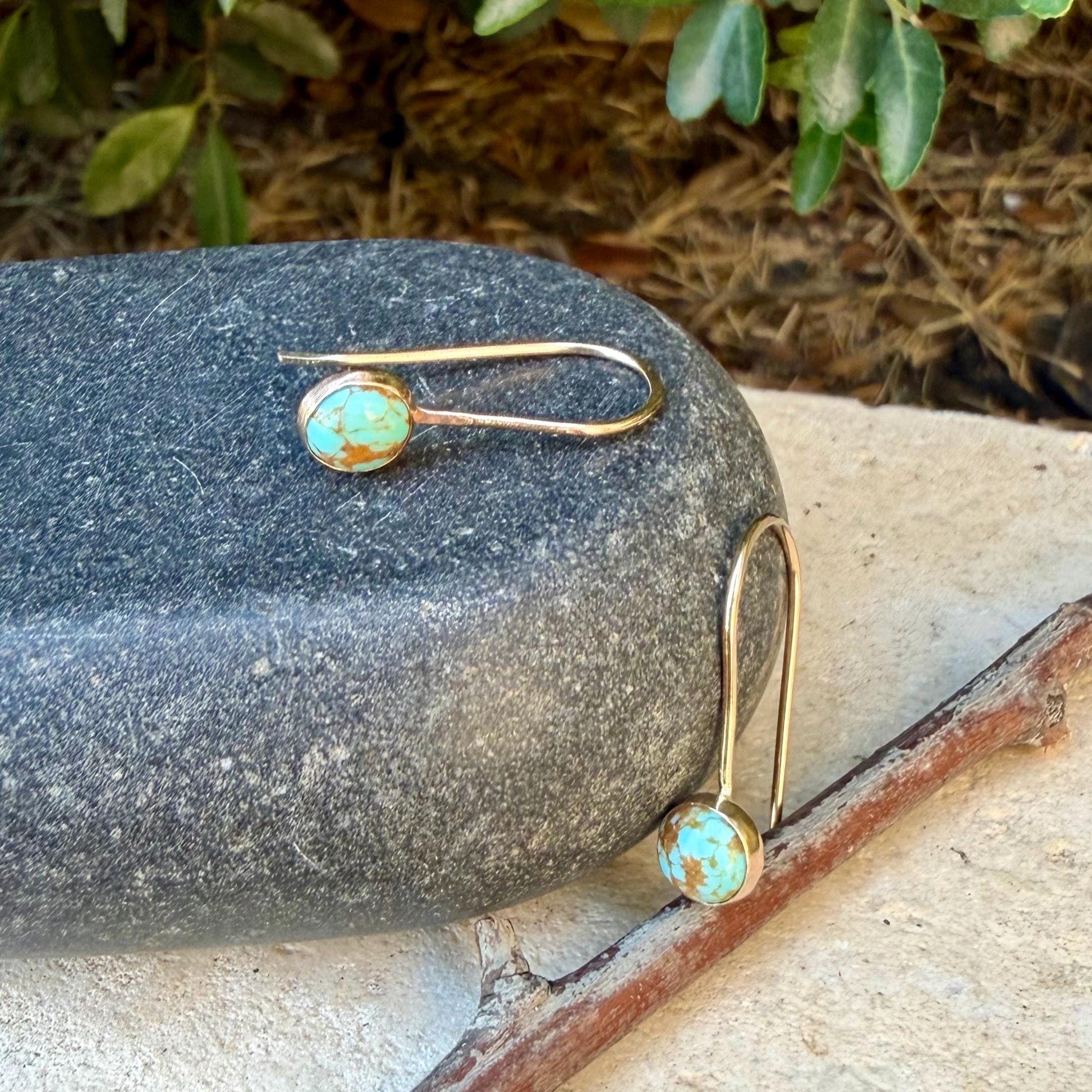 14k Gold‑Filled Number 8 Turquoise Earrings • Dangle • 6mm Cabochon Drop
