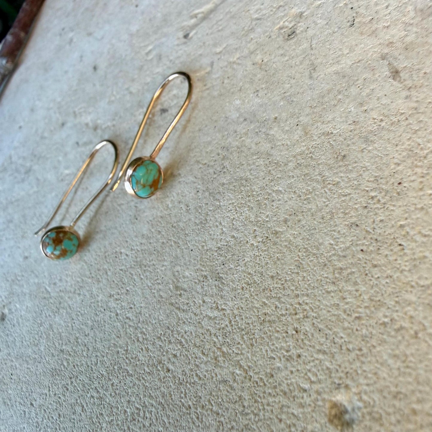 14k Gold‑Filled Number 8 Turquoise Earrings • Dangle • 6mm Cabochon Drop