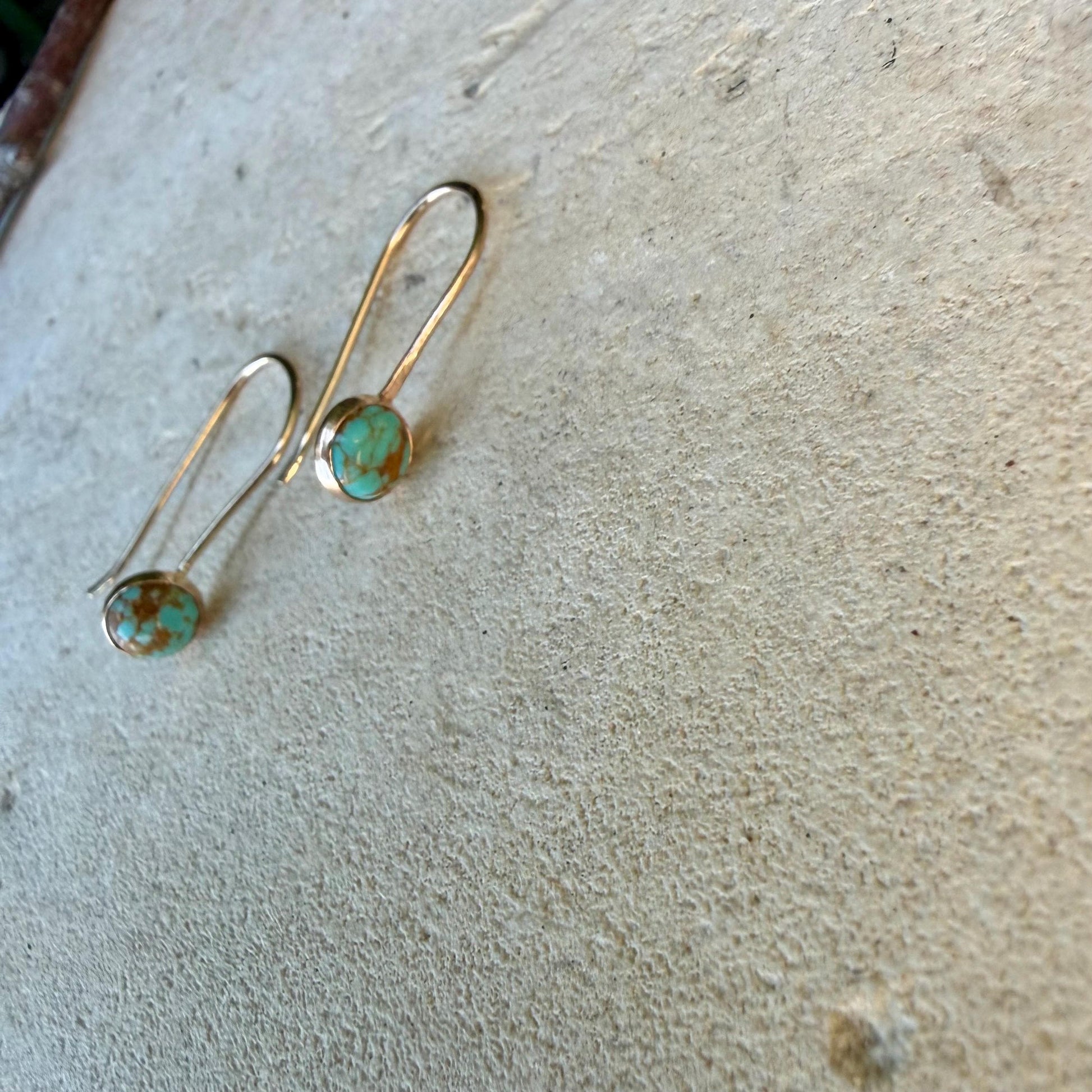 14k Gold‑Filled Number 8 Turquoise Earrings • Dangle • 6mm Cabochon Drop