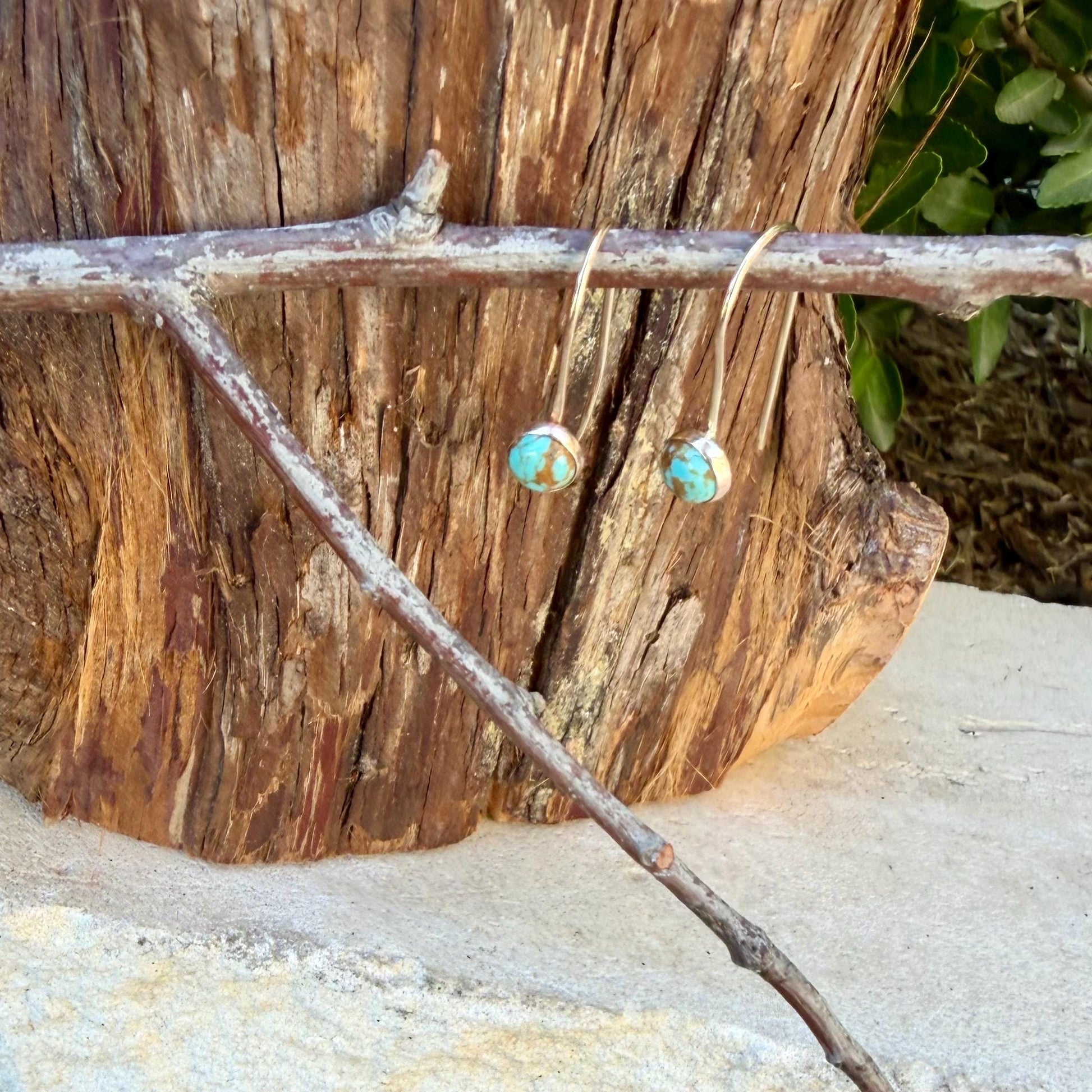 14k Gold‑Filled Number 8 Turquoise Earrings • Dangle • 6mm Cabochon Drop