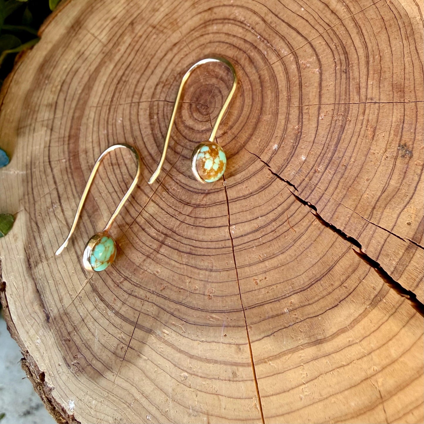 14k Gold‑Filled Number 8 Turquoise Earrings • Dangle • 6mm Cabochon Drop