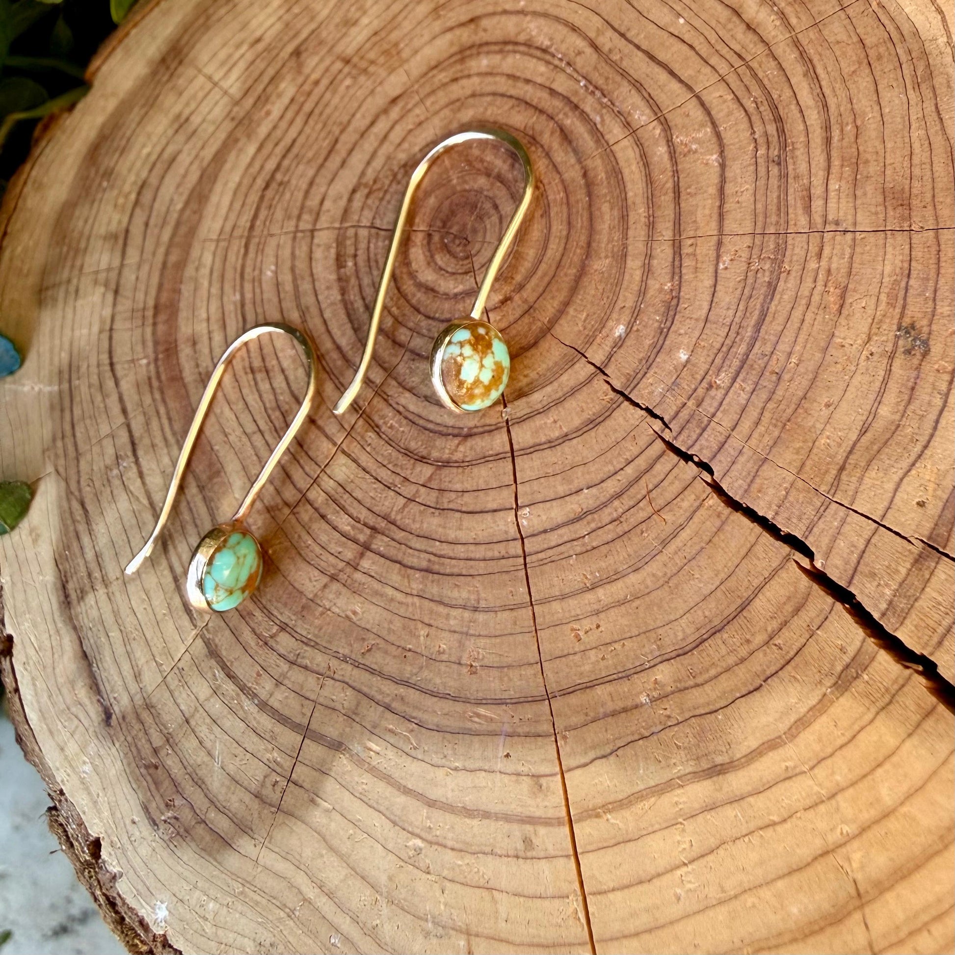 14k Gold‑Filled Number 8 Turquoise Earrings • Dangle • 6mm Cabochon Drop