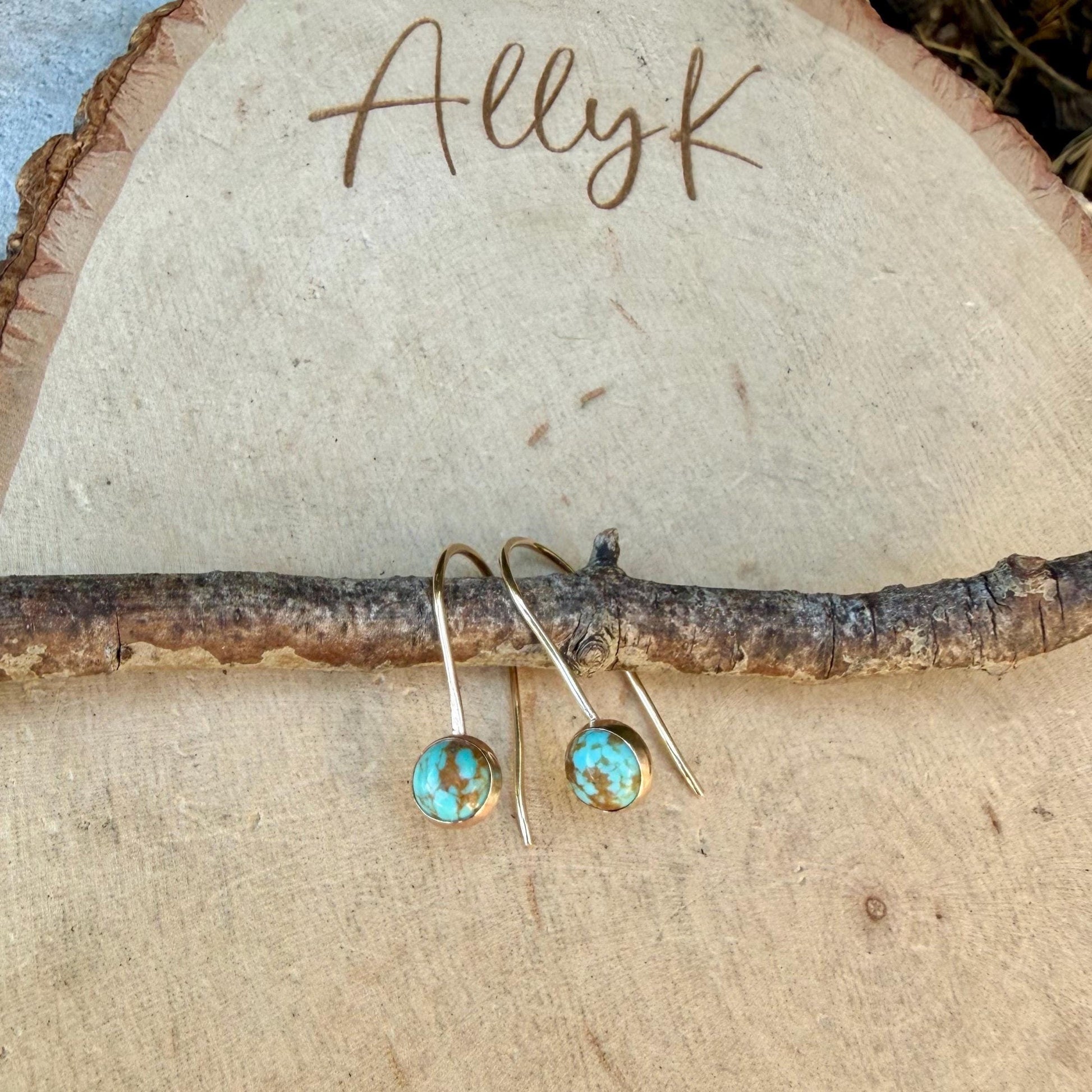 14k Gold‑Filled Number 8 Turquoise Earrings • Dangle • 6mm Cabochon Drop