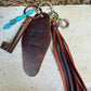 Vintage Skeleton Keychain • Leather Initial Fob • Deerskin Tassel • Kingman Turquoise Accent