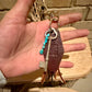 Vintage Skeleton Keychain • Leather Initial Fob • Deerskin Tassel • Kingman Turquoise Accent