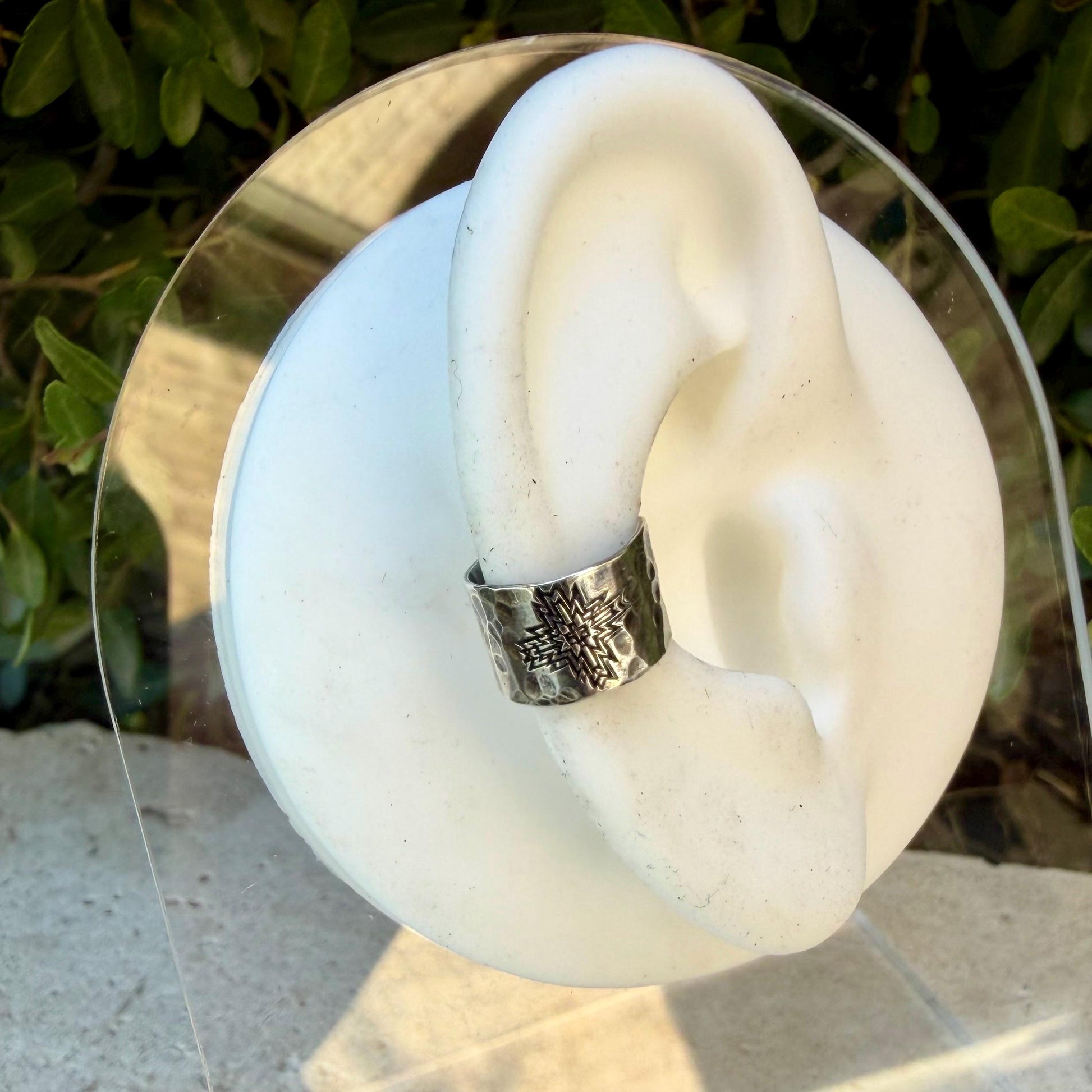 Sterling Silver Southwest Cross Hammered Ear Cuff | Wide Conch Band | No-Piercing Earring