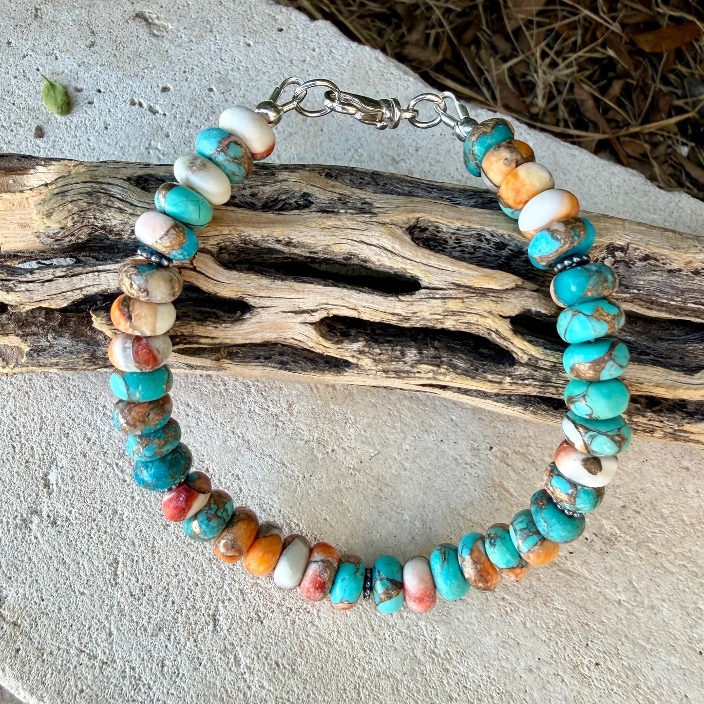 Spiny Oyster Kingman Turquoise Bracelet • Bronze Rondelles • Southwest Jewelry