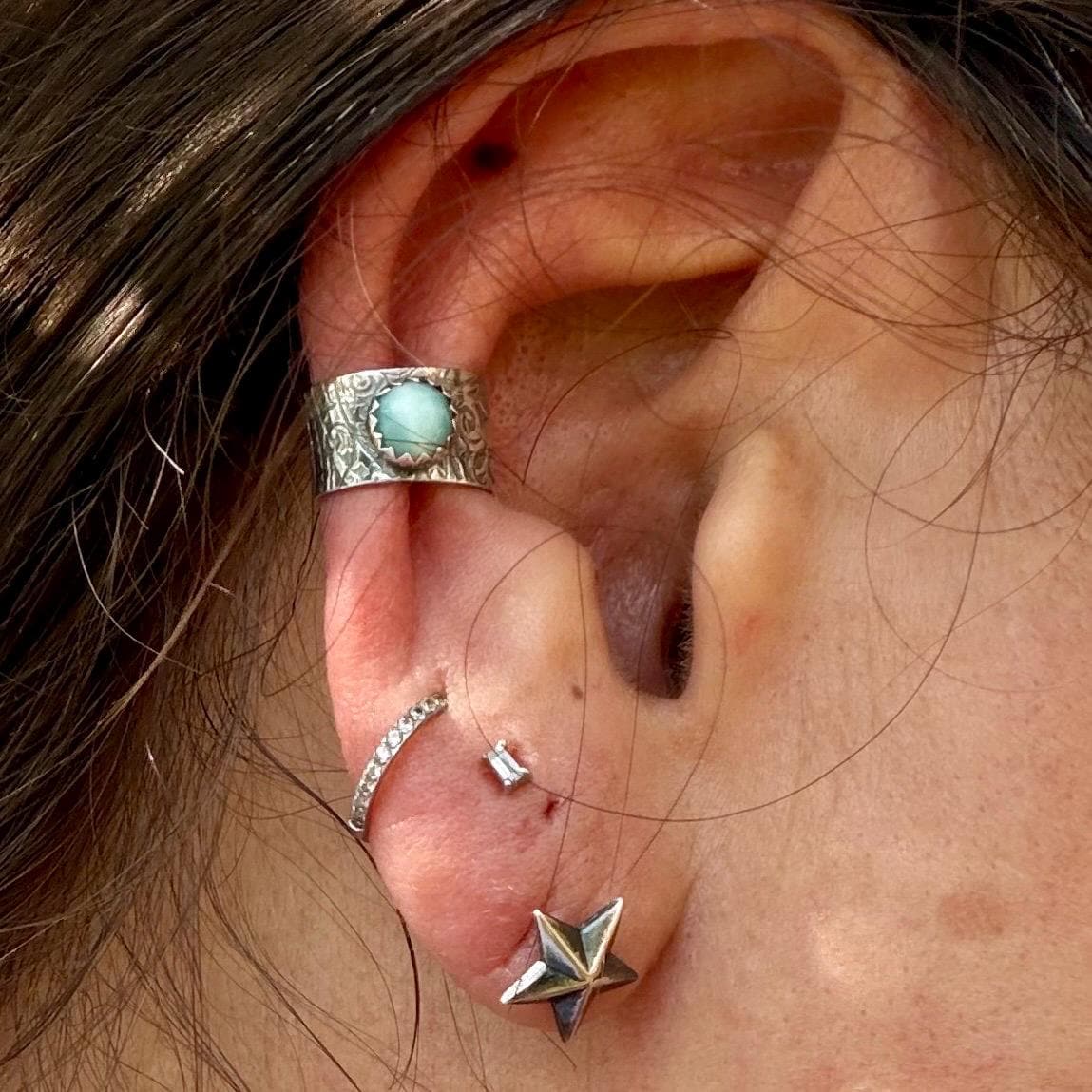Larimar Ear Cuff • Sterling Silver Floral • 4mm or 5mm • Faux Conch • No Piercing