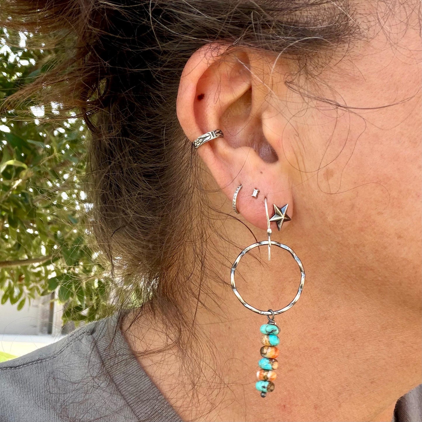 Sterling Silver Spiny Oyster & Turquoise Dangle Drop Earrings • Long Drop Style