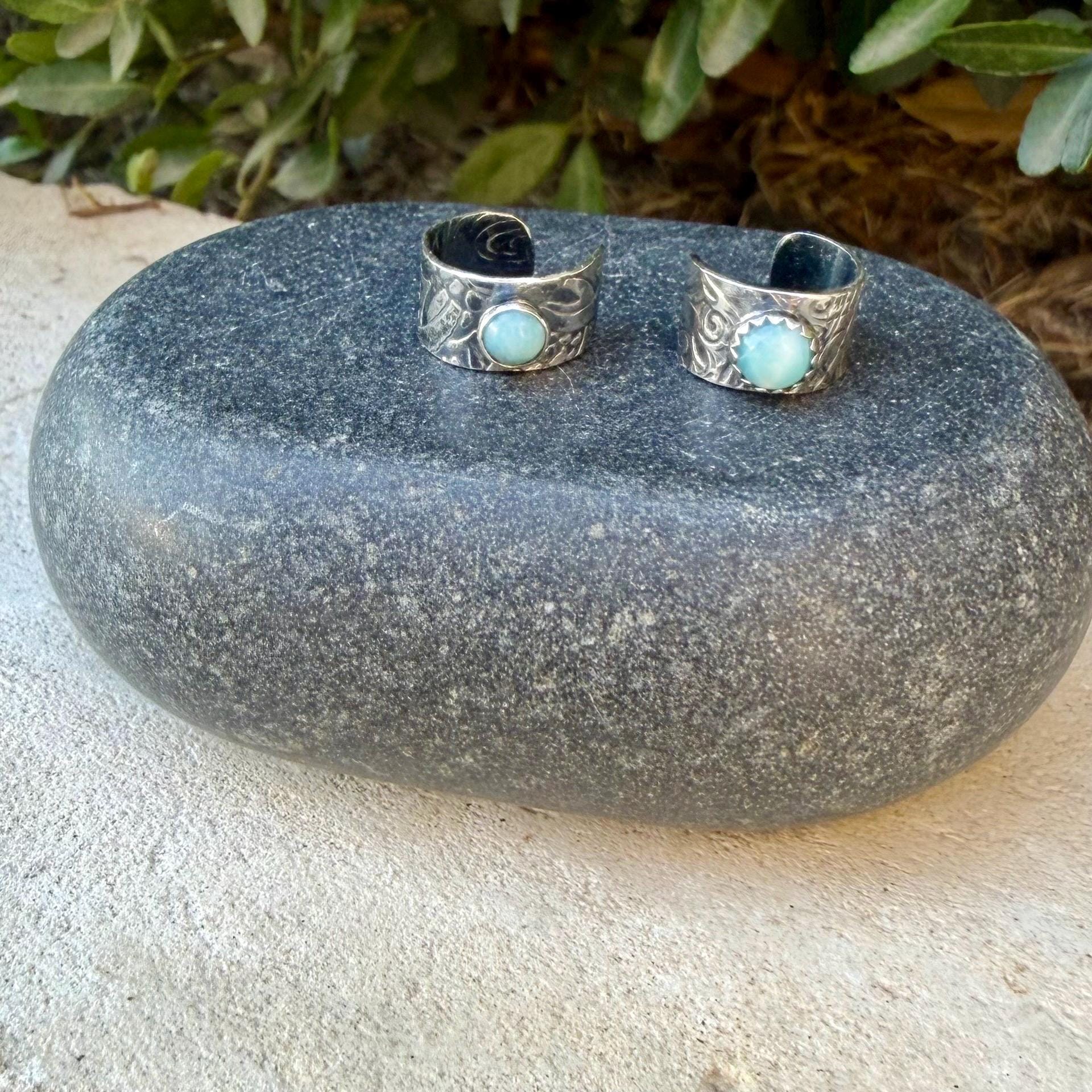 Larimar Ear Cuff • Sterling Silver Floral • 4mm or 5mm • Faux Conch • No Piercing