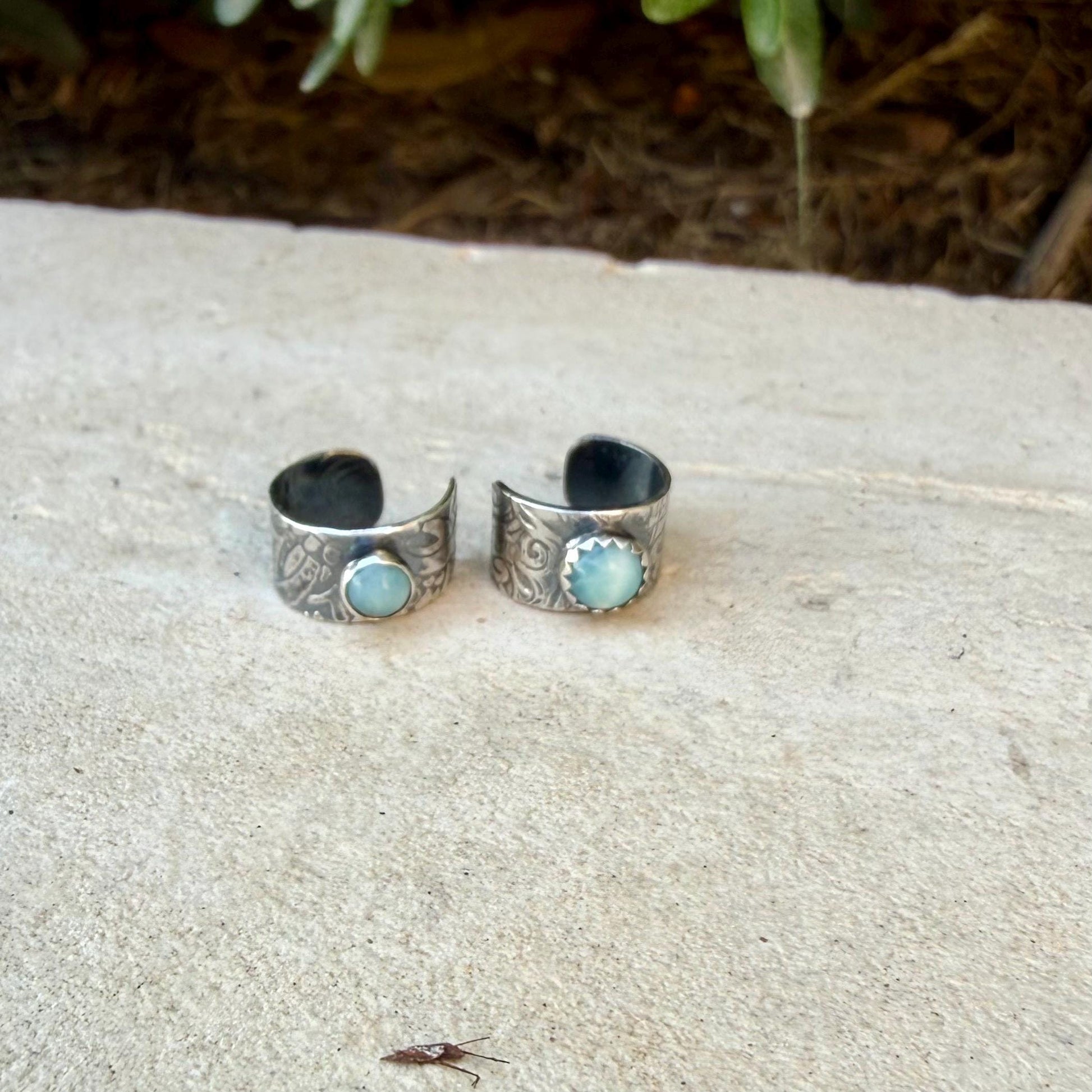 Larimar Ear Cuff • Sterling Silver Floral • 4mm or 5mm • Faux Conch • No Piercing