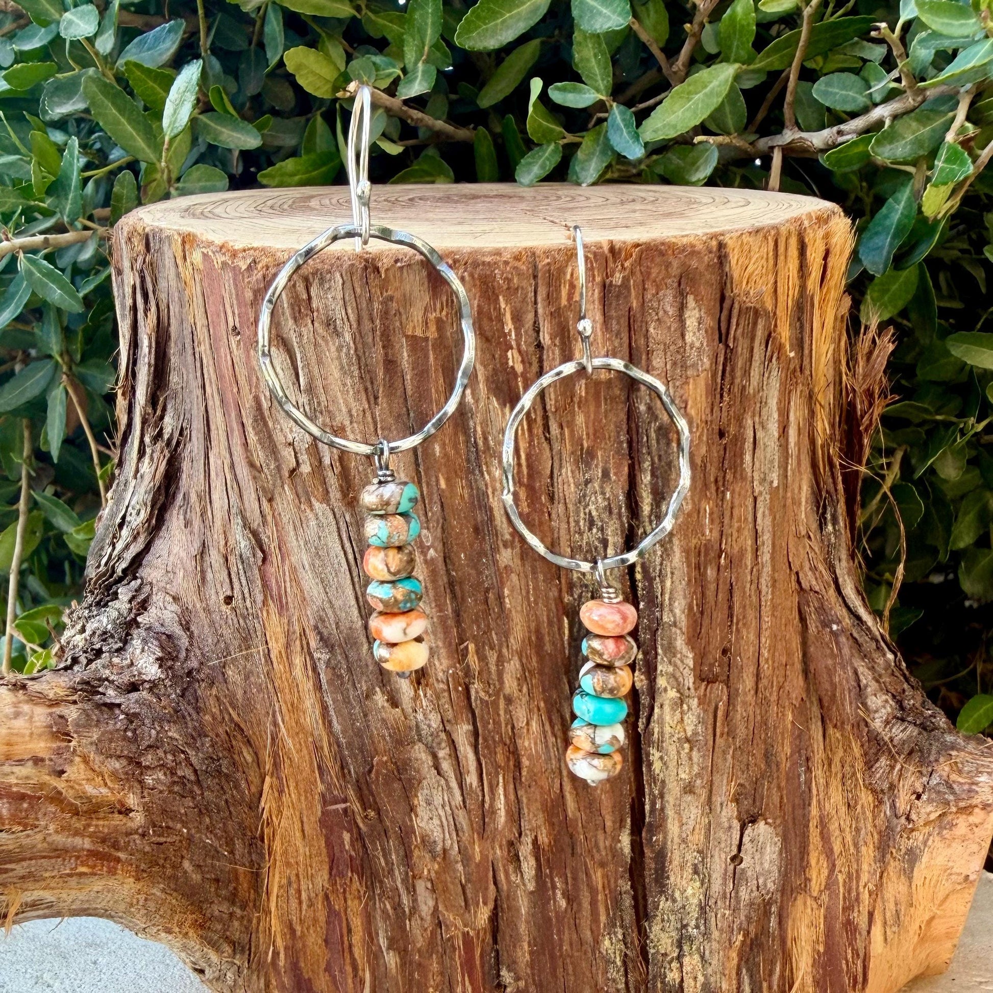 Sterling Silver Spiny Oyster & Turquoise Dangle Drop Earrings • Long Drop Style