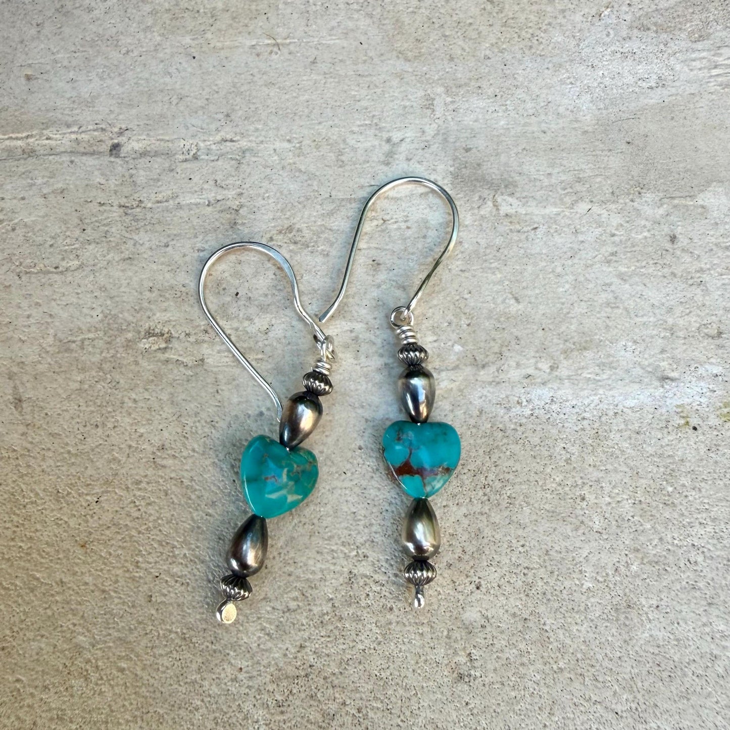 Desert Pearl Turquoise Heart Earrings • Argentium Silver Southwest Dangles