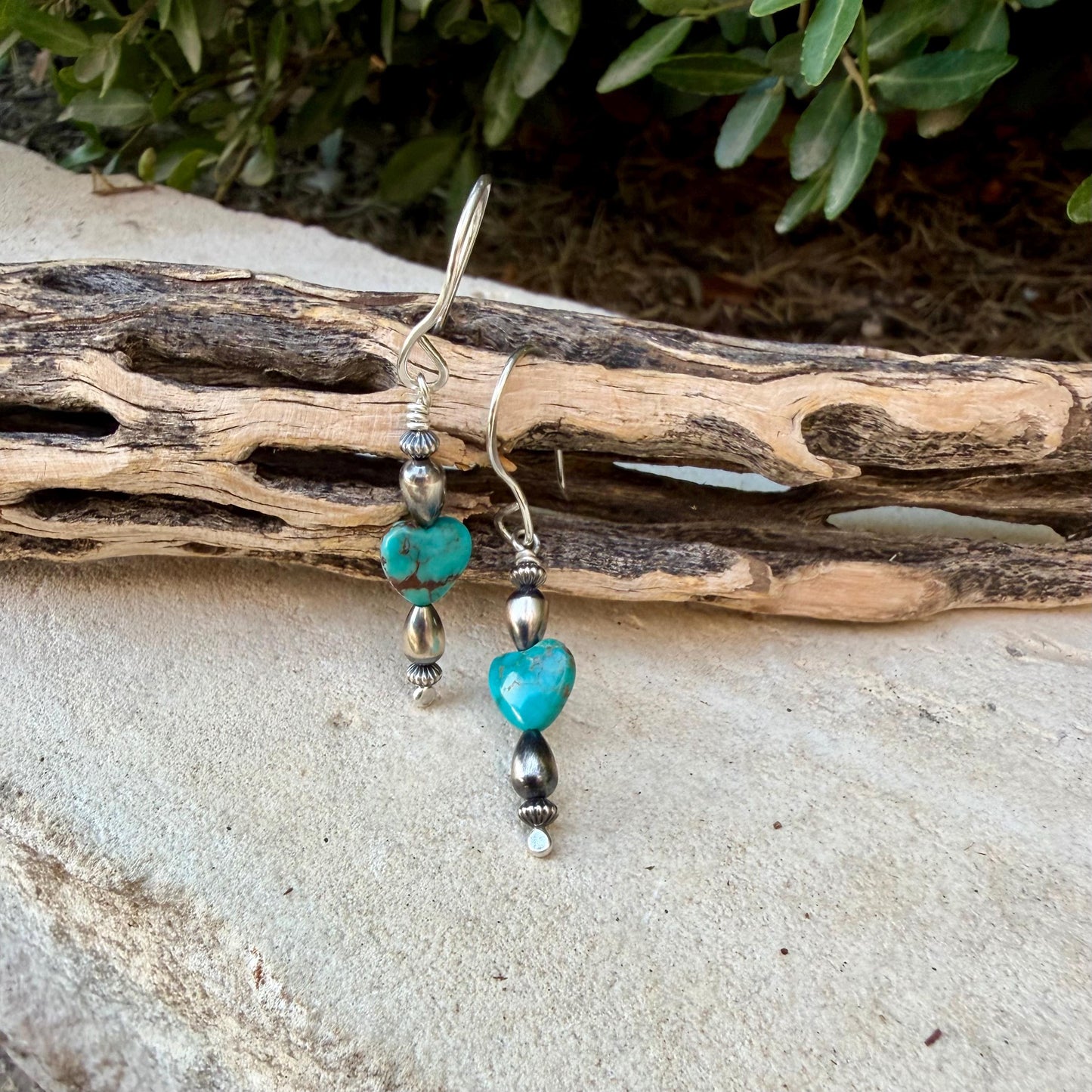 Desert Pearl Turquoise Heart Earrings • Argentium Silver Southwest Dangles