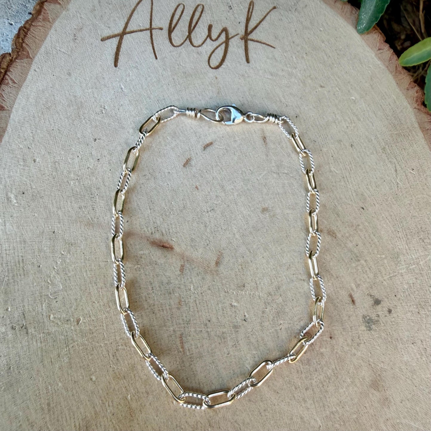 Sterling Silver 14kt Gold Filled Paperclip Bracelet • Twisted Chain • Mixed Metal Layering