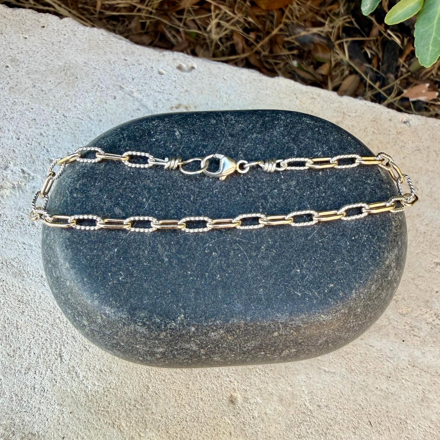 Sterling Silver 14kt Gold Filled Paperclip Bracelet • Twisted Chain • Mixed Metal Layering