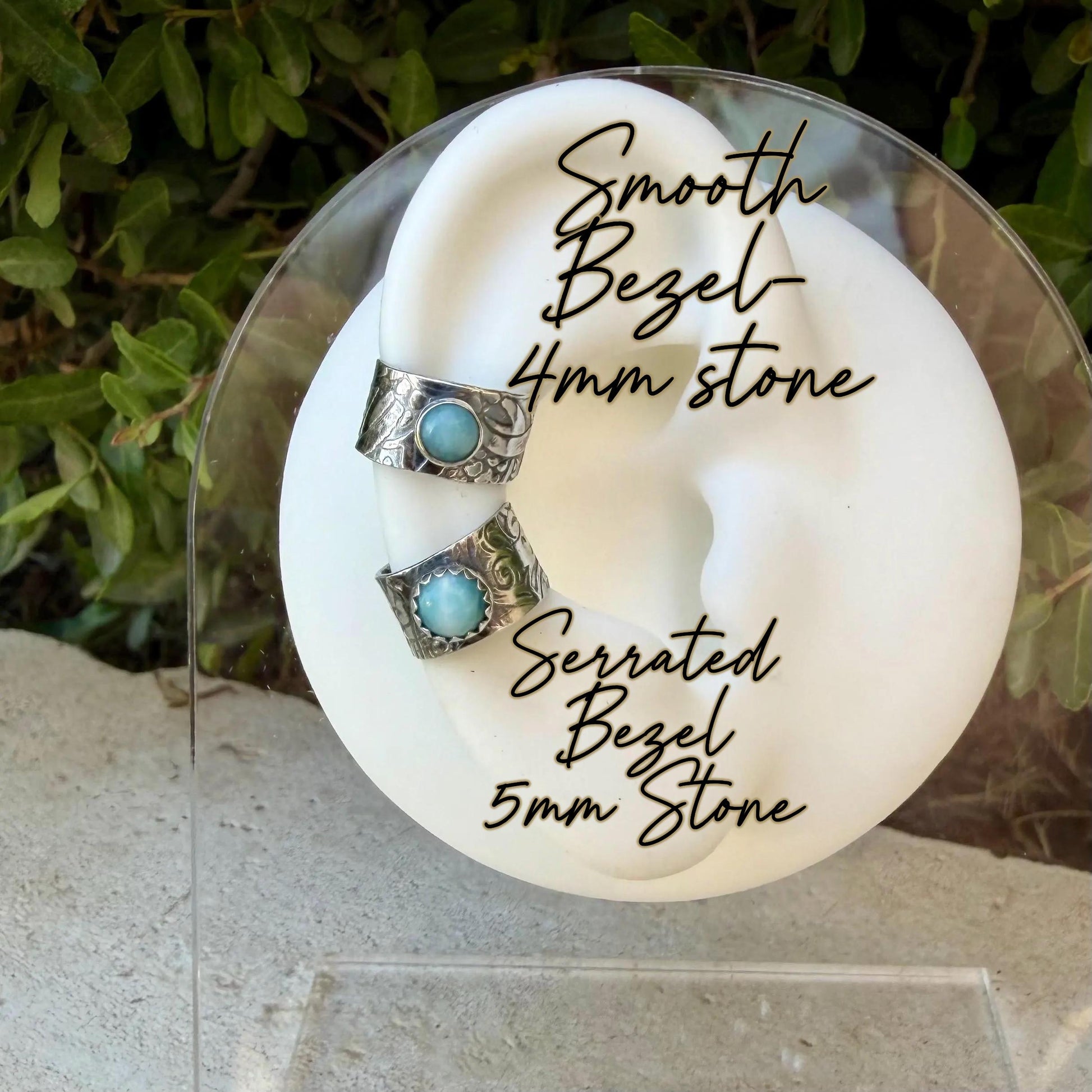 Larimar Ear Cuff • Sterling Silver Floral • 4mm or 5mm • Faux Conch • No Piercing