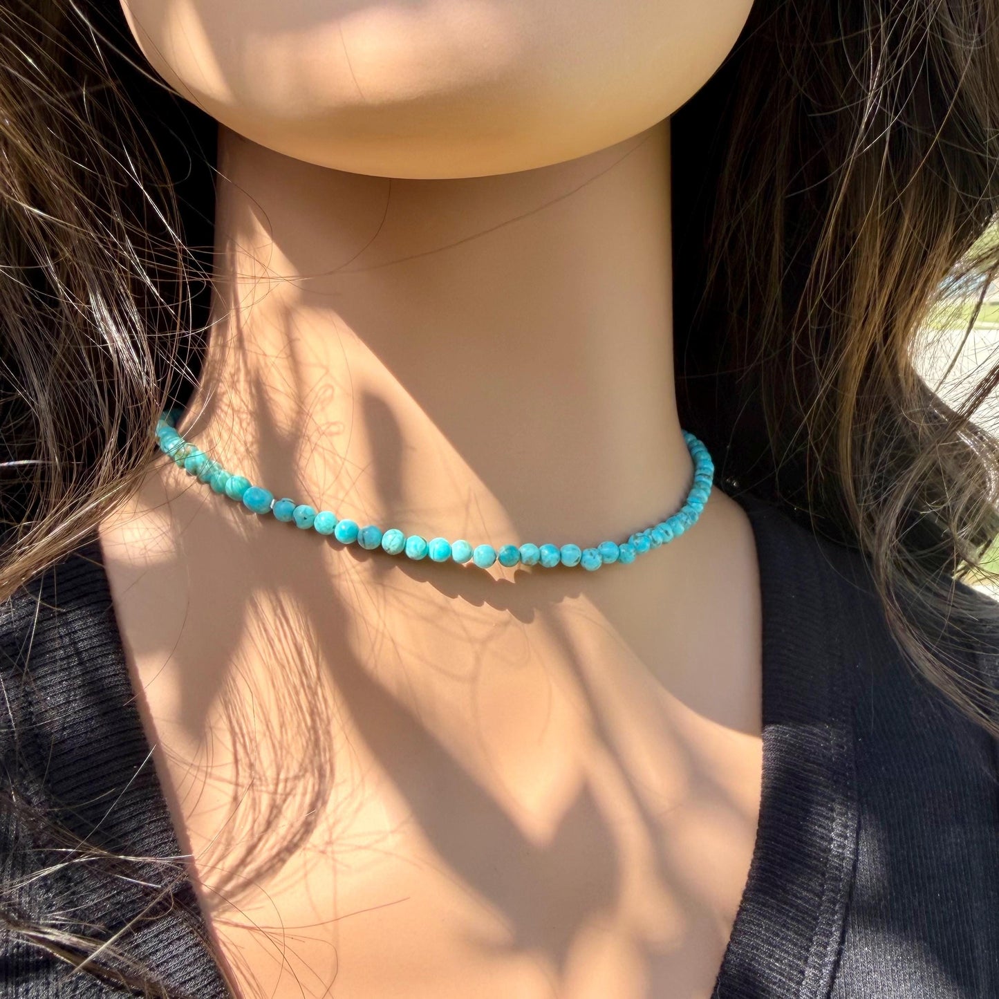 Kingman Turquoise Choker • 4–5mm Beads • Baby Blue Turquoise Necklace • Sterling Spacers