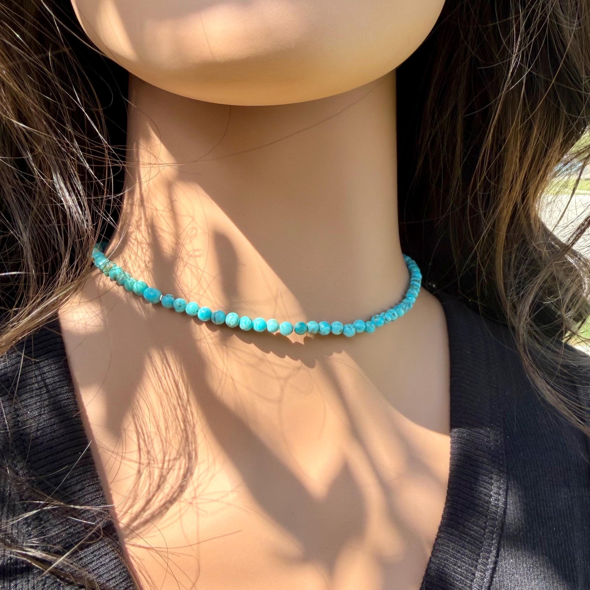 Kingman Turquoise Choker • 4–5mm Beads • Baby Blue Turquoise Necklace • Sterling Spacers