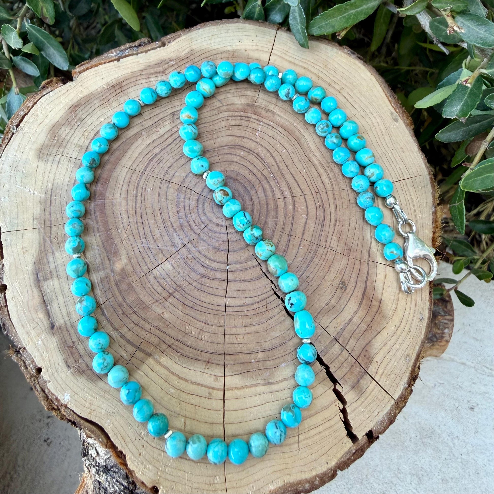 Kingman Turquoise Choker • 4–5mm Beads • Baby Blue Turquoise Necklace • Sterling Spacers