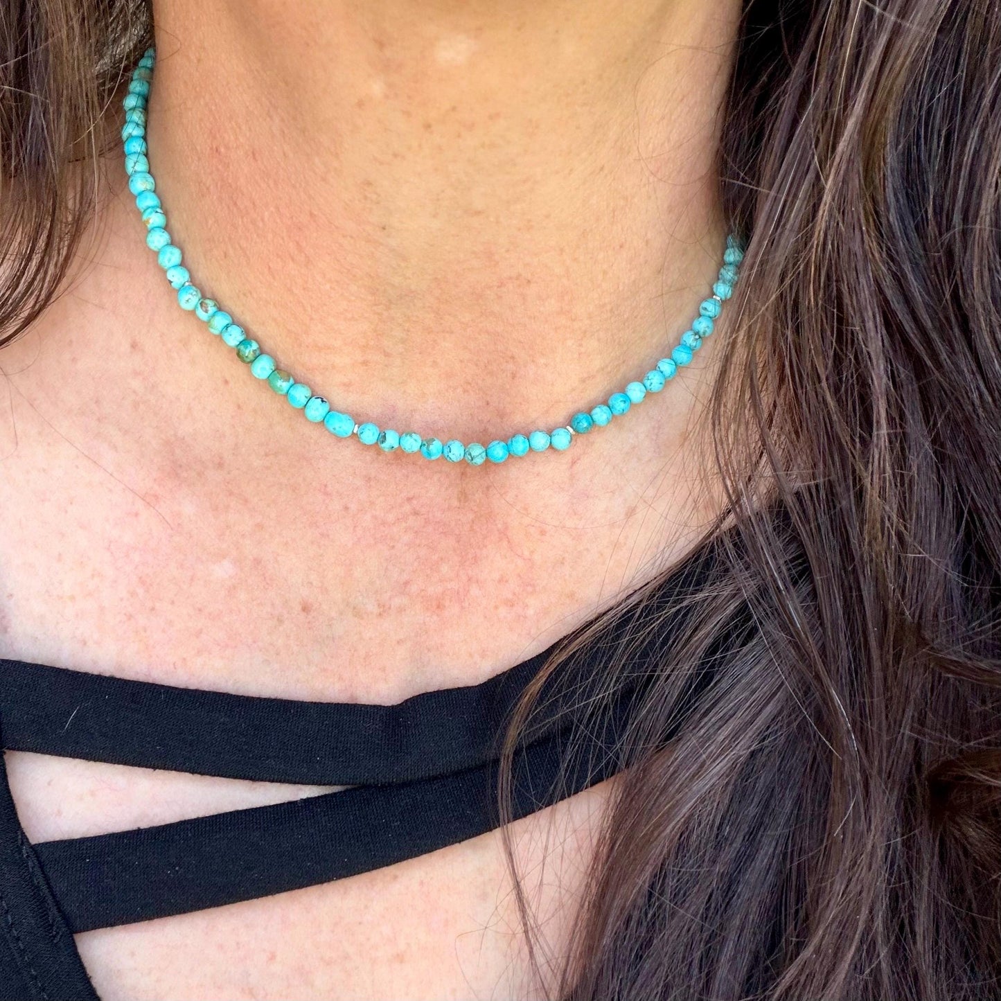 Kingman Turquoise Choker • 4–5mm Beads • Baby Blue Turquoise Necklace • Sterling Spacers
