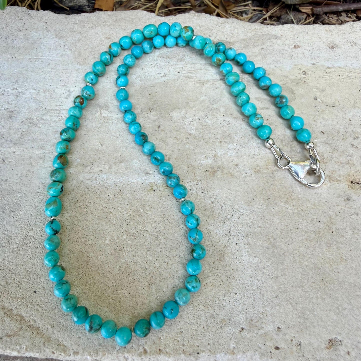 Kingman Turquoise Choker • 4–5mm Beads • Baby Blue Turquoise Necklace • Sterling Spacers