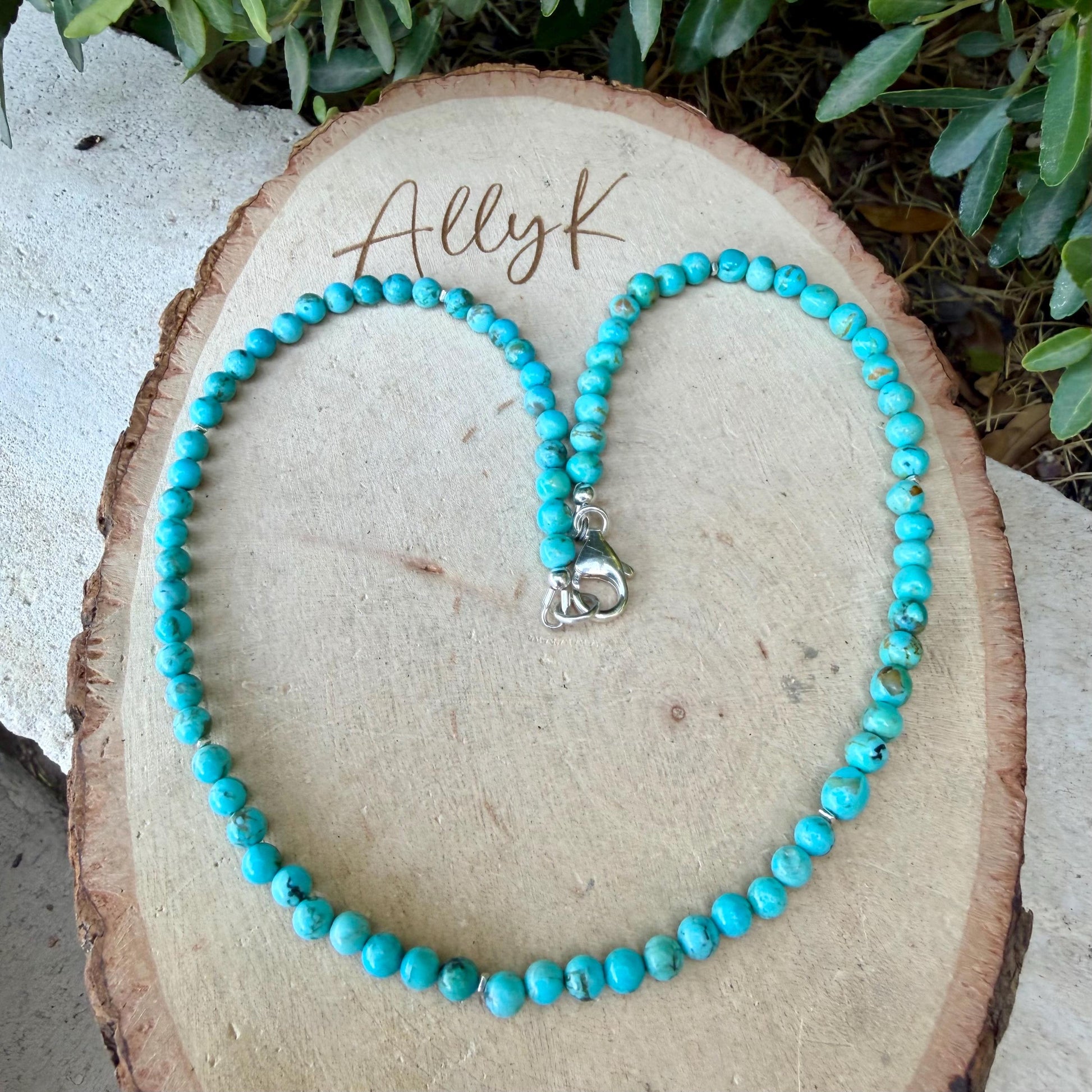 Kingman Turquoise Choker • 4–5mm Beads • Baby Blue Turquoise Necklace • Sterling Spacers
