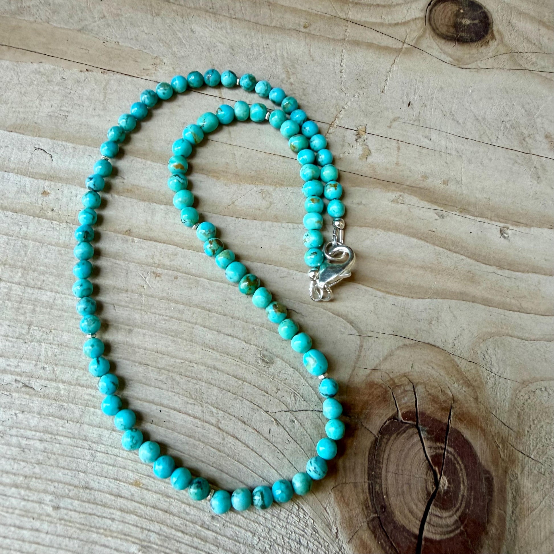Kingman Turquoise Choker • 4–5mm Beads • Baby Blue Turquoise Necklace • Sterling Spacers