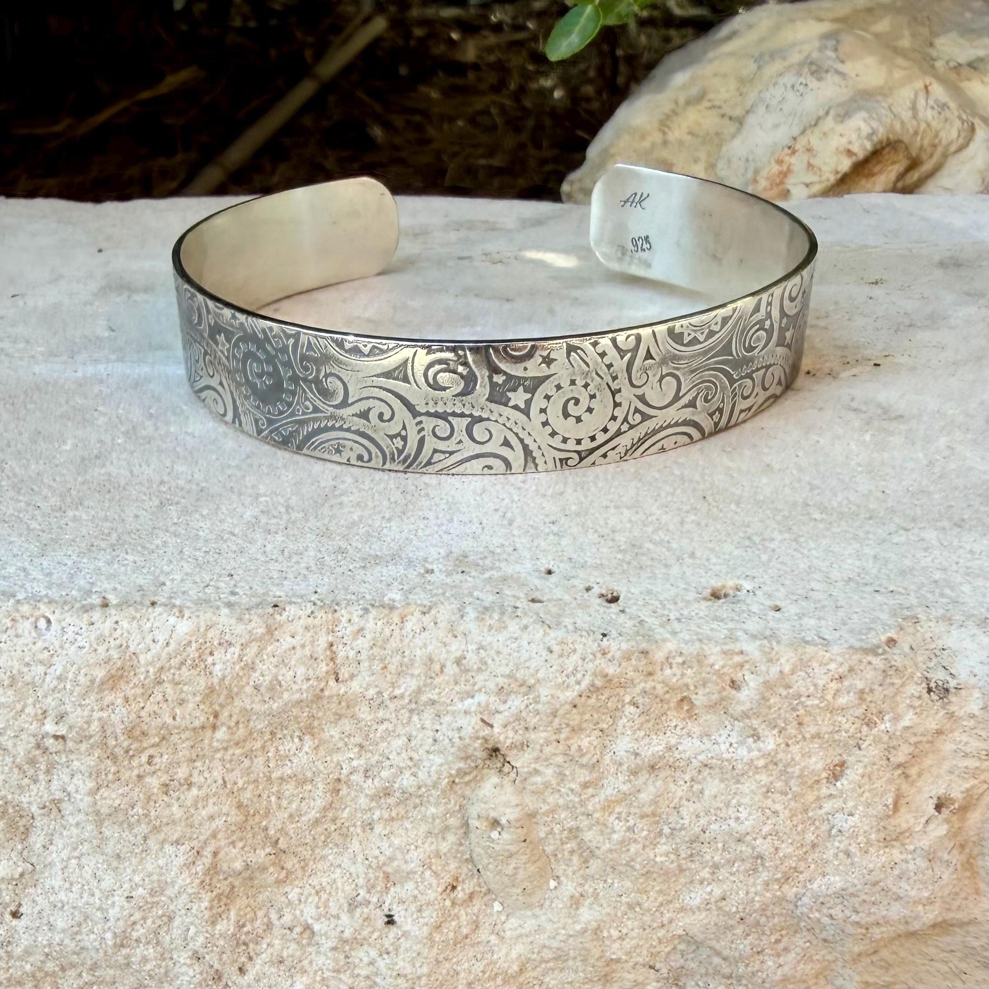 Sterling Silver Paisley Cuff • Embossed Silver Bracelet • Southwestern Jewelry