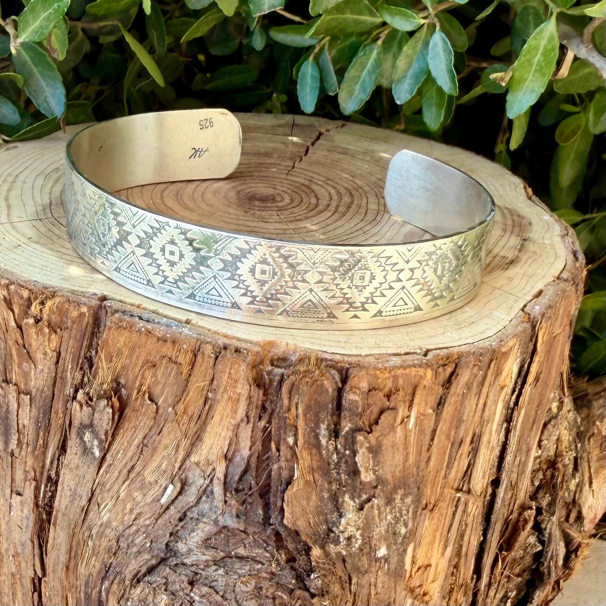 Southwest Sterling Silver Cuff • Embossed 925 Bracelet • Hand‑Forged Unisex Silver Jewelry